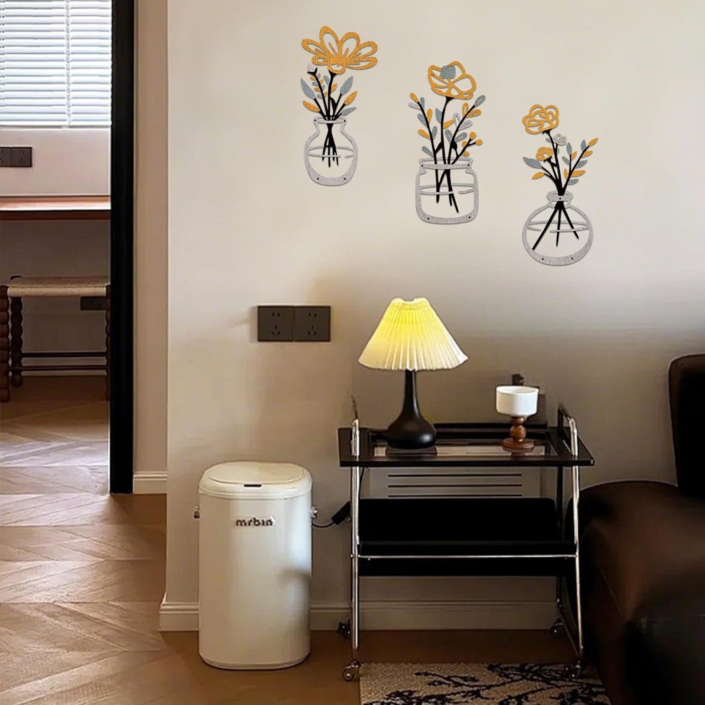 Luckinds Metal Flower Wall Art 3 Pieces, Rustic Farmhouse Decor Wall Decor Metal Wall Sculptures Hanging for Kitchen Bathroom living room