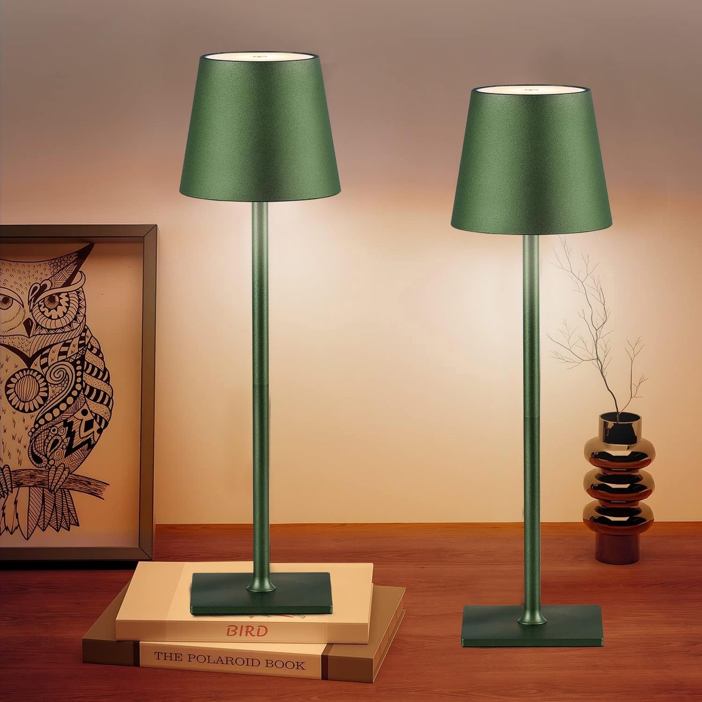 2 Pack Cordless Table Lamps, 3 Colors Stepless Dimming, 5000mAh Rechargeable Battery LED Desk Lamp for Bedroom/Couple Dinner/Desk/Cafe/Dining Room/Terrace