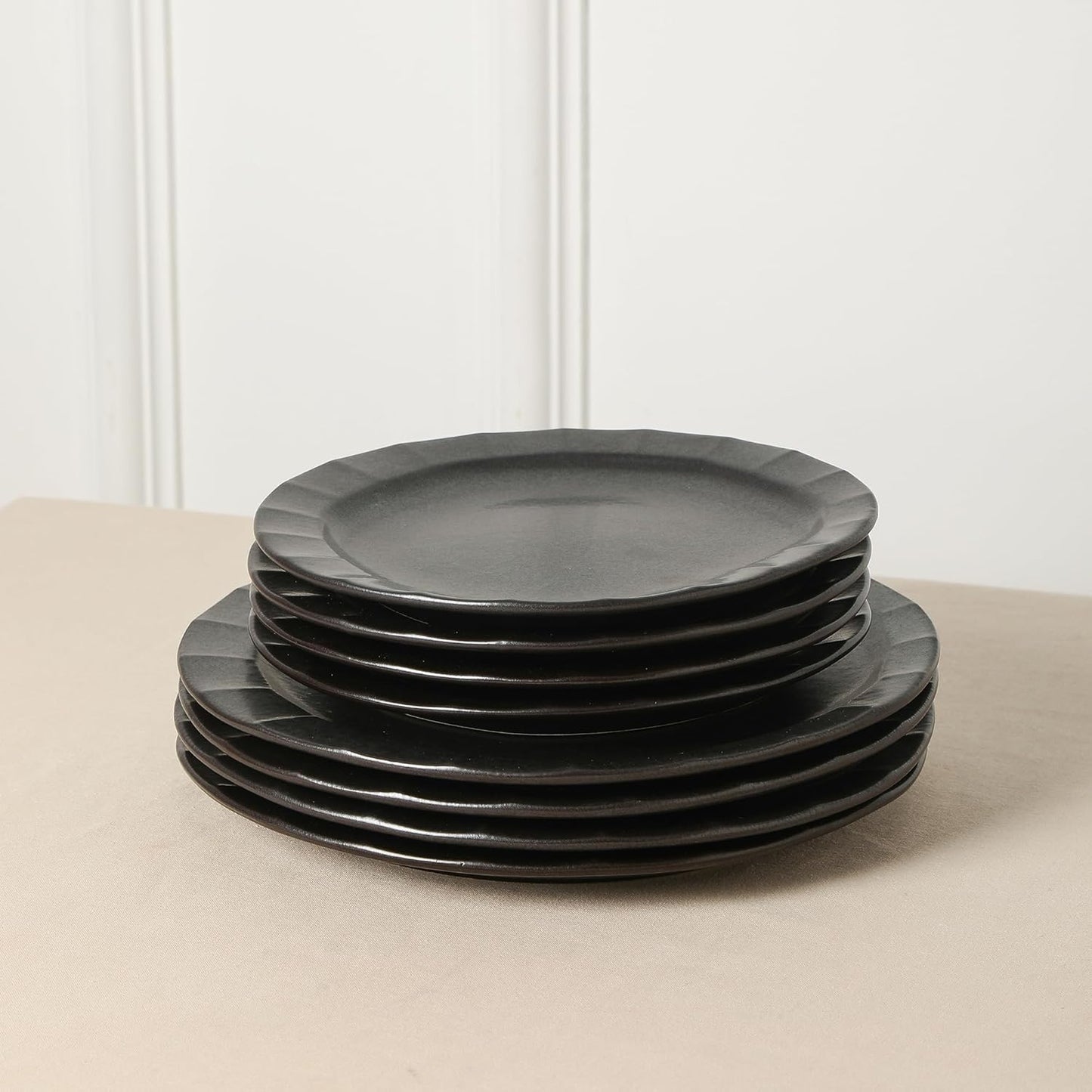 Stone Lain Oasis 12-Piece Dinnerware Set Stoneware, Dishwasher and Microwave Safe Plates and Bowls Set, Dish Set for 4, Black