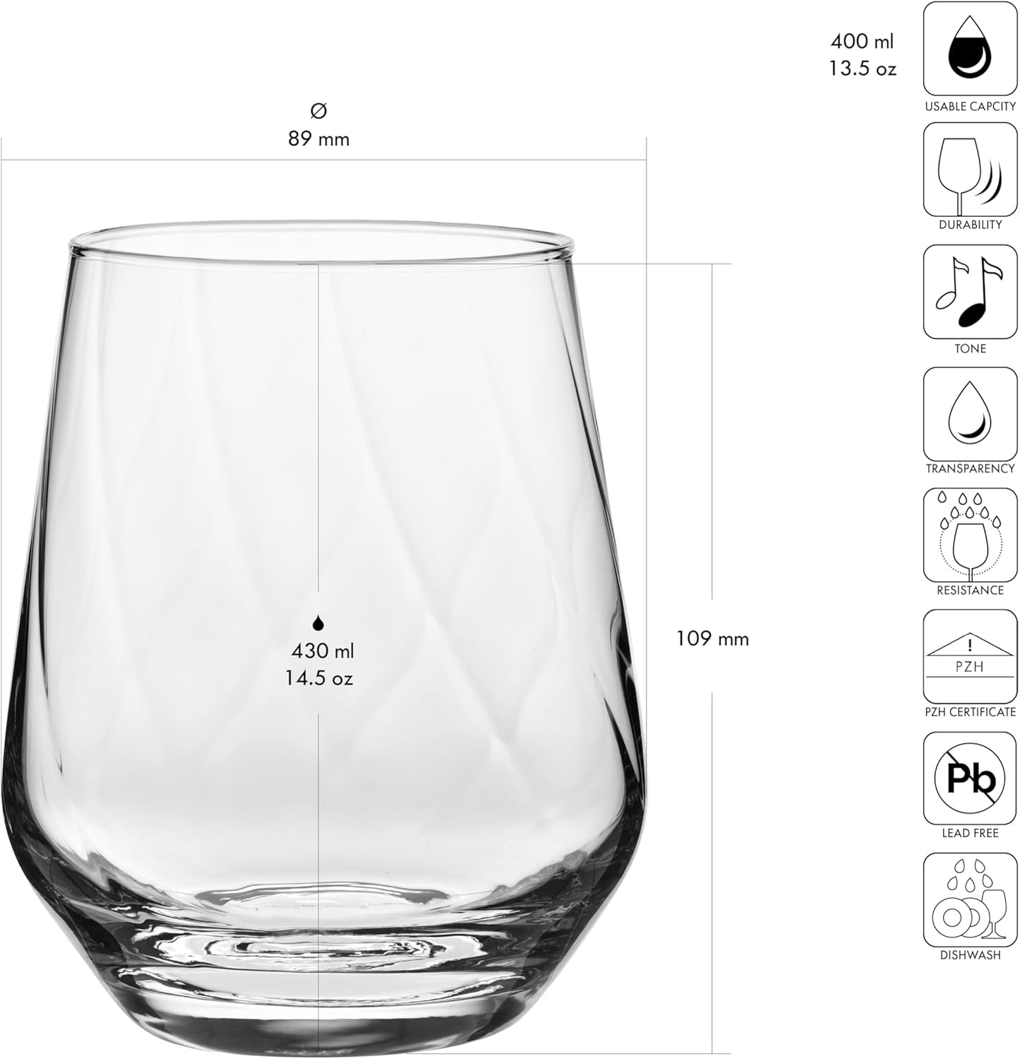 Krosno Textured Drinking Glasses,Set of 3, Water and Juice, Wine and Cocktails,14,54 fl. oz, Splendour LUMI Collection, Ideal for Everyday Use, Drinking Glasses, Dishwasher Safe, Made in Europe