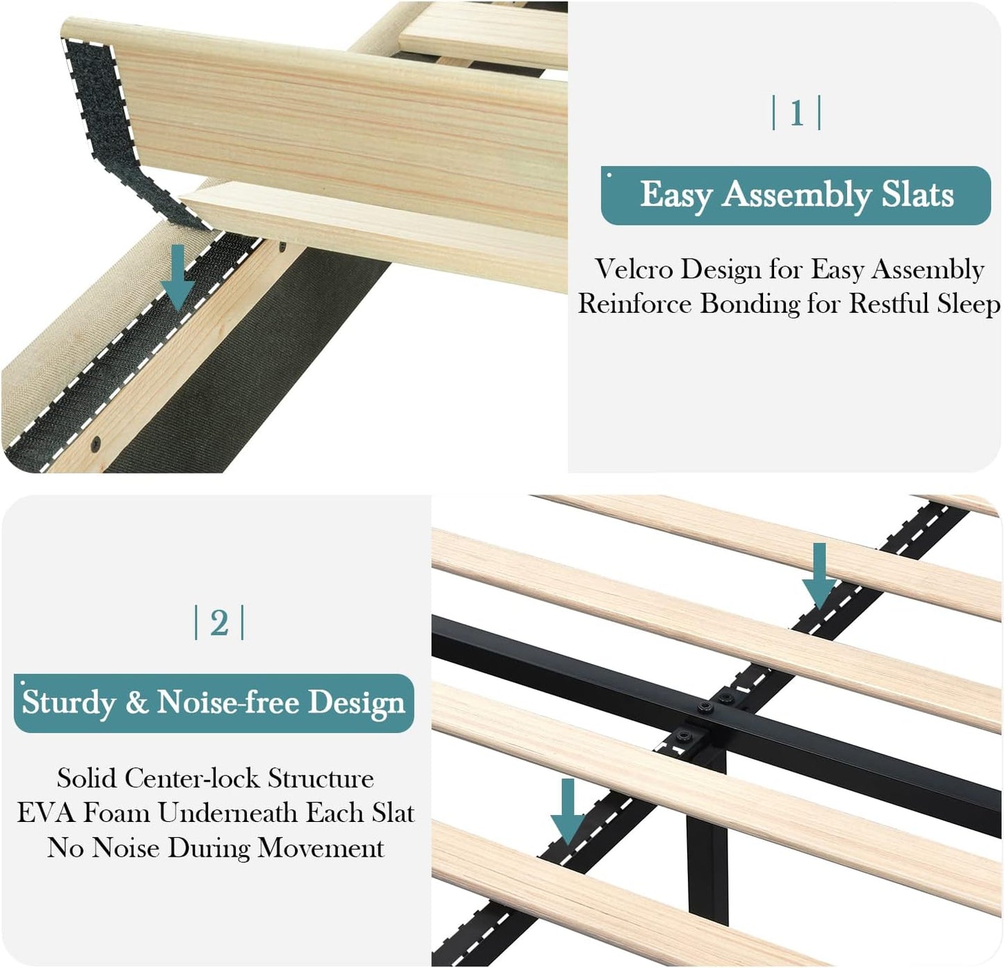 HOOMIC Queen Size Platform Bed Frame with Geometric Wingback Headboard, Wooden Slats Support, No Box Spring Needed, Modern Style in Dark Grey