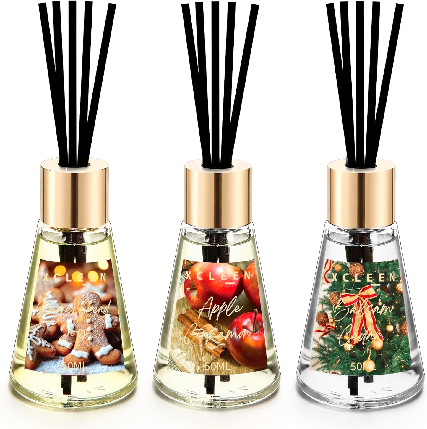 Reed Diffuser Set of 3, Scented Diffuser with Sticks, Gingerbread Joy/Apple Cinnamon/Balsam Cedar, Air Fresheners for Home Bathroom Shelf Decor, Aromatherapy Oil Diffuser Gift Idea, 1.7Oz x 3