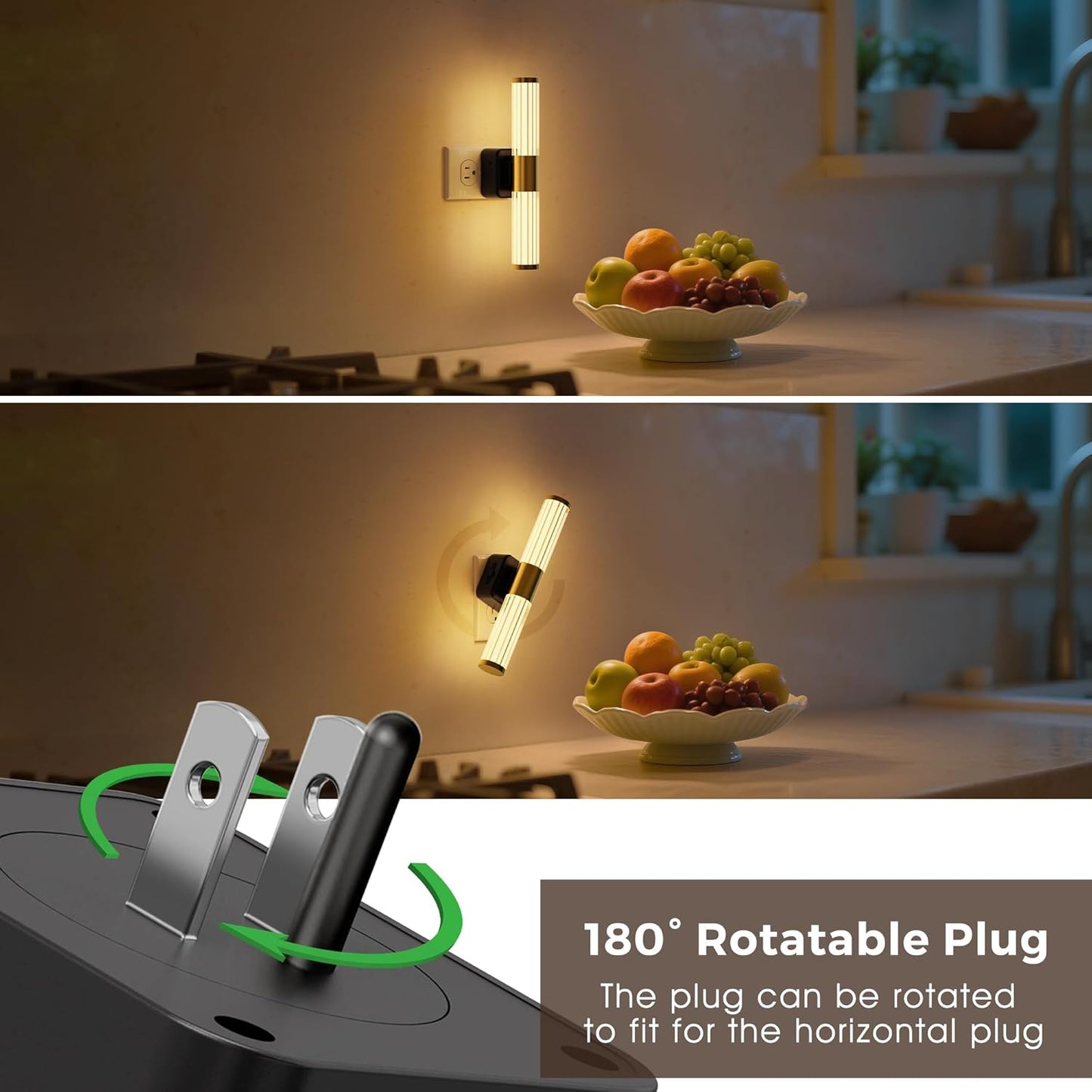 L LOHAS LED Rotating Night Light, Night Lights Plug into Wall, Auto Nightlight Dimmable 100LM, Light Sensor, 3000K Soft Light, LED Acrylic Nightlight Plug in for Bedroom Bathroom Hallway Kitchen,1Pack