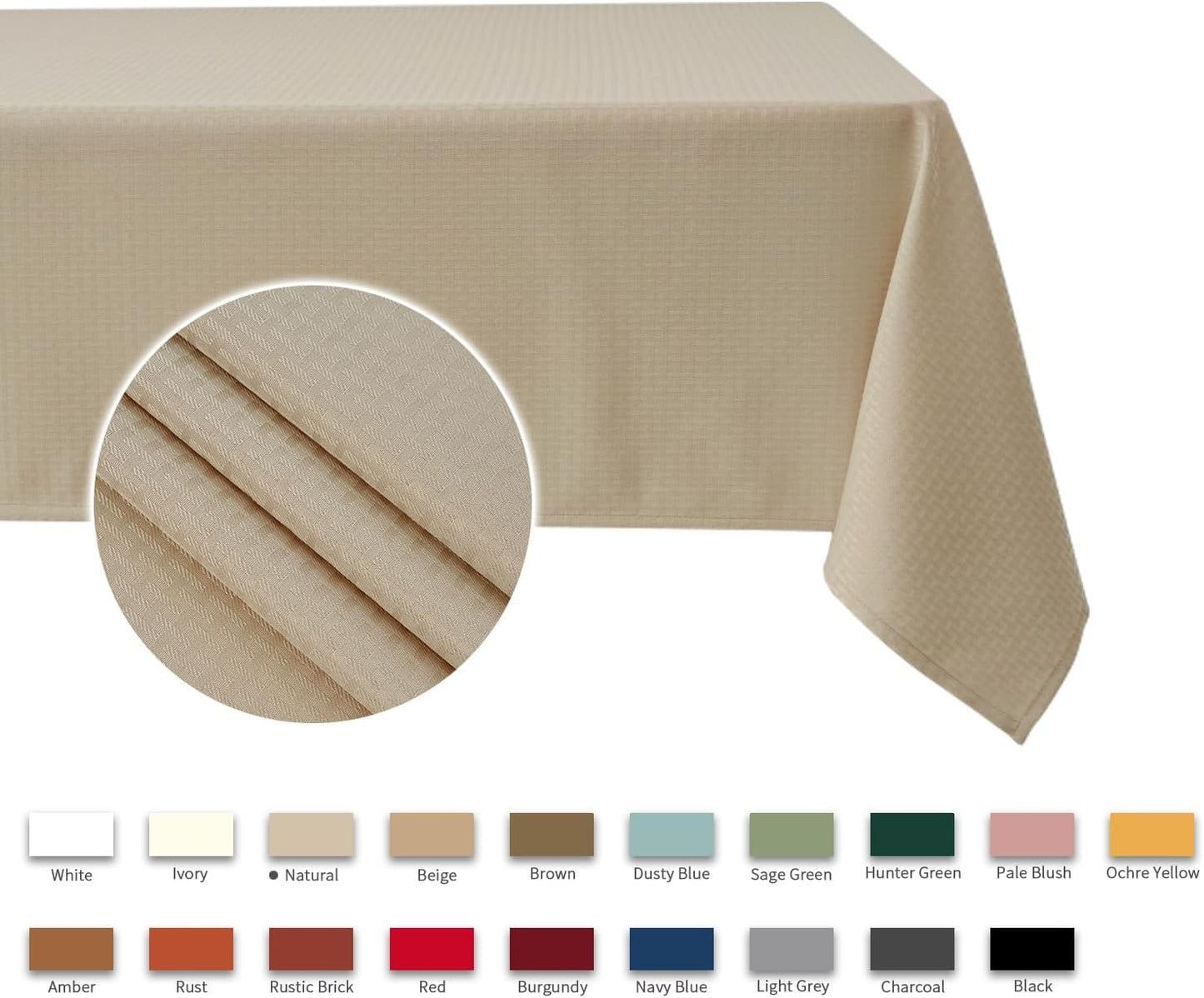 maxmill Jacquard Tablecloth Stain Resistant Waterproof Wrinkle Resistant Spillproof Washable Soft Weaved Texture Table Cloth for Dining Room, Indoor Outdoor Use, Rectangle 60 x 140 Inch, Natural