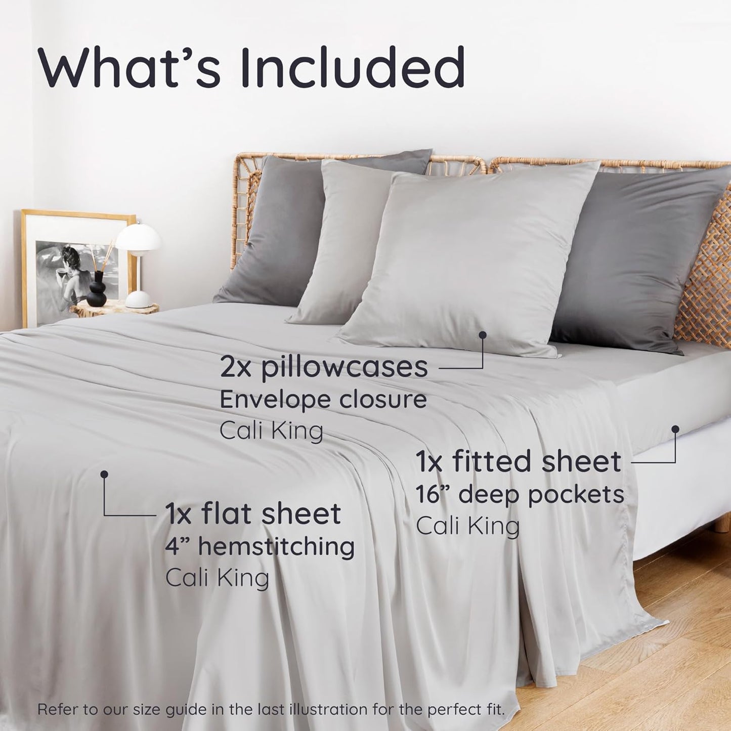 Bambaw California King Sheet Set 4pcs – 100% Viscose Derived from Bamboo Deep Pocket Sheets, Fits Up to 16'' Mattresses, Cooling Bed Sheets California King, Soft Bedsheets (Moonlight Gray)