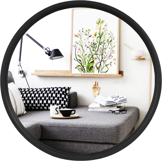 WallBeyond Black Round Mirror Wood Framed 28 inch Circle Wall Mirror for Bathroom Round Wall Mirror for Wall Decor, Vanity, Entryway Living Room