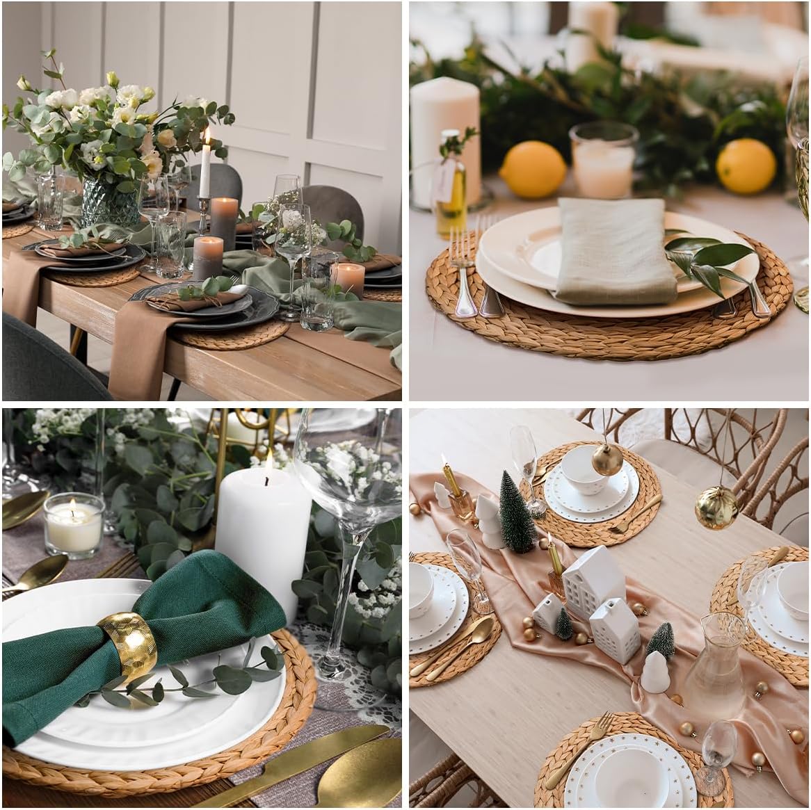 13.8 in Round Boho Placemats Table Mats Set of 8, Farmhouse Rustic Woven Plate Charger for Dinner Plates, Rattan Jute Wicker Braided Place Mats Chargers for Dining Table Decor