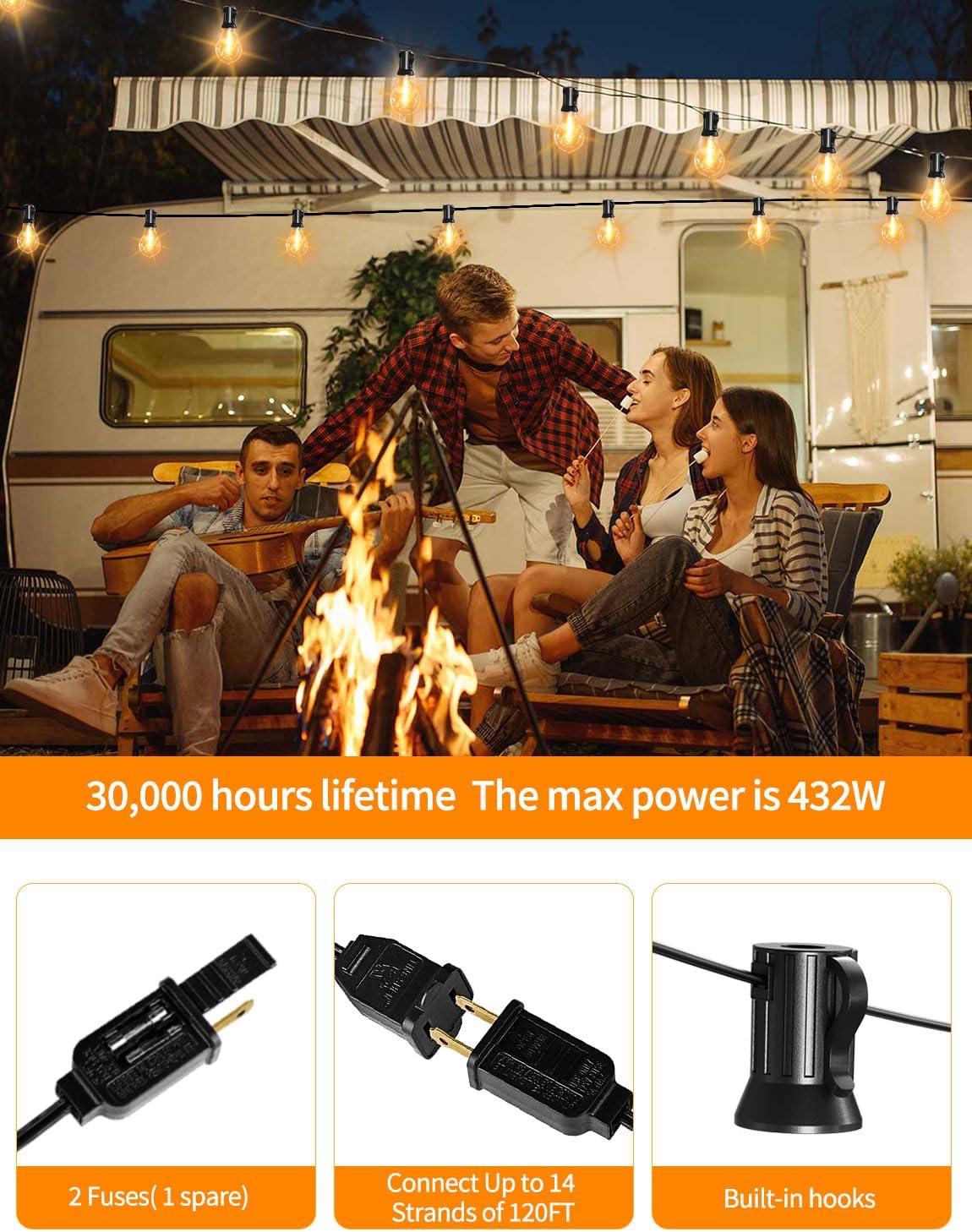 String Lights for Outside 120ft Waterproof with 60+3pcs A39 Shatterproof Edison Bulbs Outdoor String Lights for Patio, Yard, Cafe, Bistro, Market, Warm White 2200k