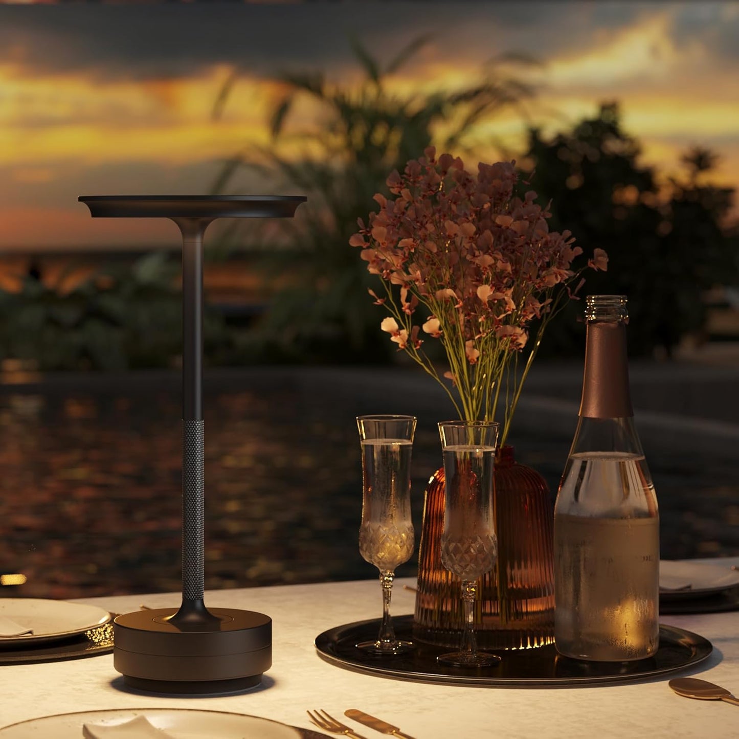 LED Cordless Table Lamp Set of 2,Rechargeable Battery Operated 3 Levels Brightness with Memory Function IP54 Waterproof Portable Lights for Outdoor Patio,Travel,Cafe,Restaurant,(Black)