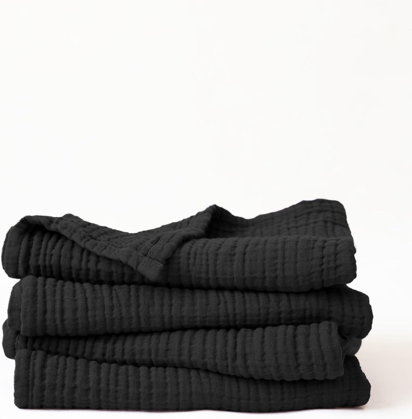 Muslin Hand Towel Pack of 4 18"x34" Inch Large Size - 100% Turkish Cotton, Thin, Soft, Quick-Dry, Lint-Free, Hand Towels (Black, Pack of 4 Hand Towels)