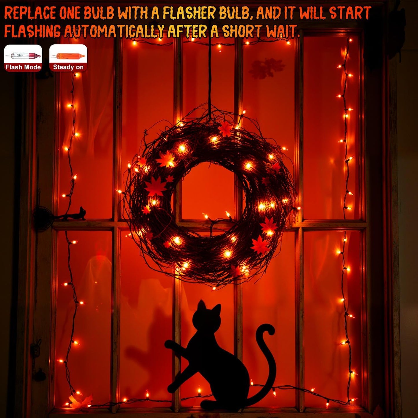 Orange Christmas Lights, 13FT 50 Count Incandescent Mini String Light with Green Wire, Waterproof Orange Christmas Tree Lights Plug in for Halloween Outdoor Indoor Patio Home Party Xmas Decor