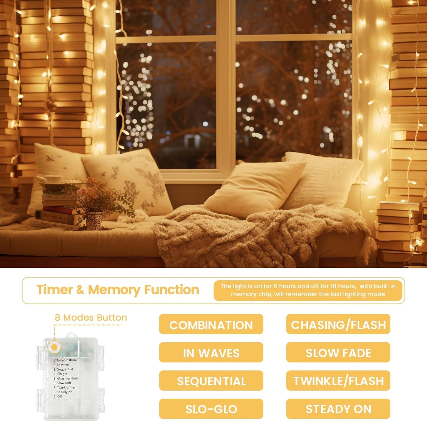 2 Pack Christmas String Lights Battery Operated with Timer, 66FT 200 LED Waterproof Twinkle Lights, 8 Modes Fairy Light for Indoor and Outdoor Bedroom Garland Tree Christmas Decorations (Warm White)