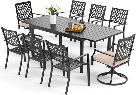 MFSTUDIO Patio Table and Chairs Set, Outdoor Dining Set for 8 with Expandable Table, 9 Piece Metal Patio Dining Sets, Outdoor Patio Furniture Set for Deck Backyard Poolside Garden