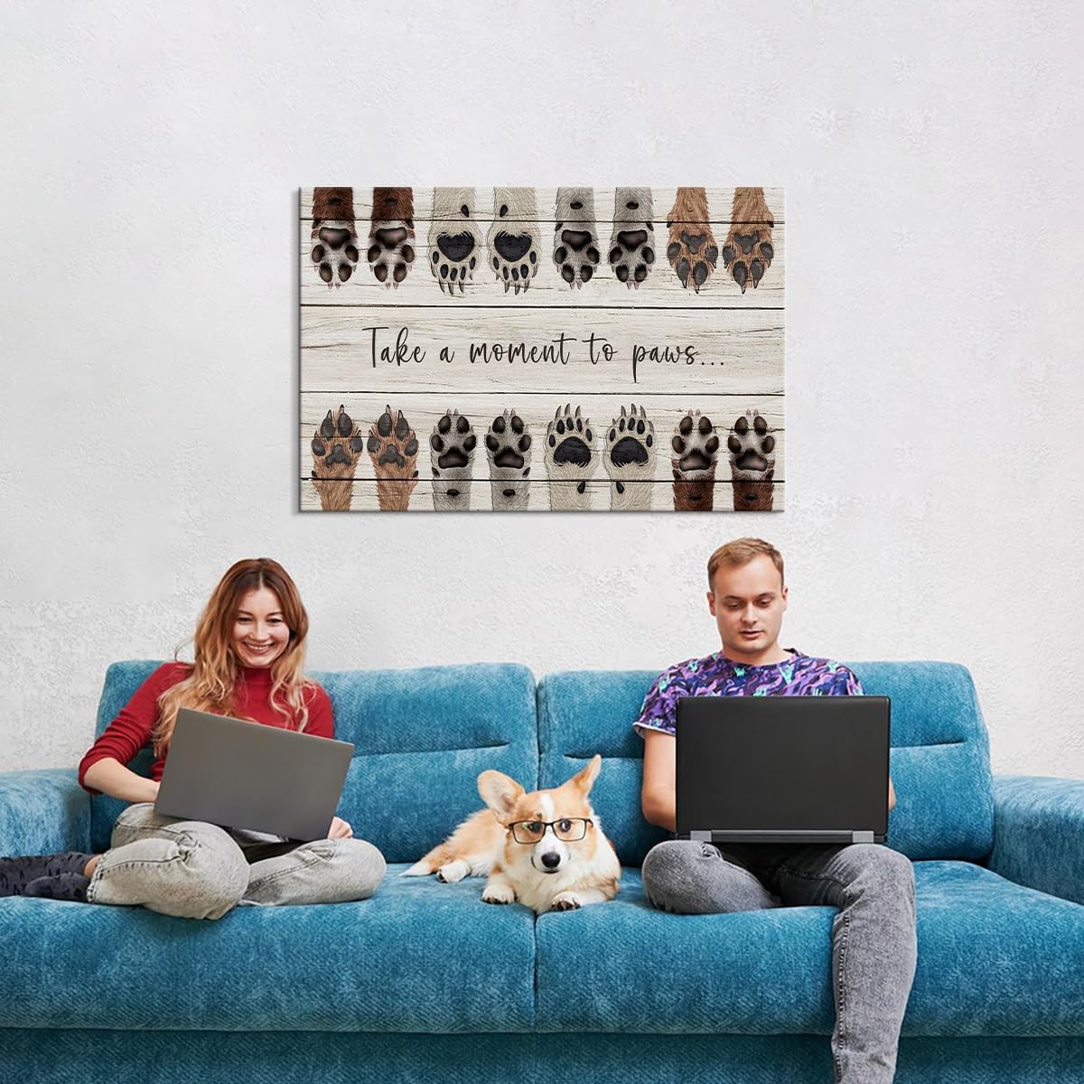 Dog Decor Animal Wall Art Take a Moment to Paws Decor Dog Poster Animal Posters Dog Painting Paw Print Decor Dog Canvas Art Puppy Paw Print Paws Print Wall Art for Living Room Decor (28''Hx40''W)