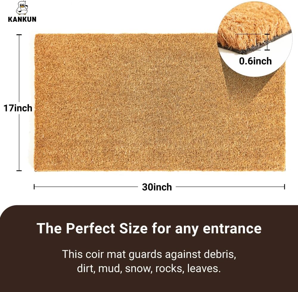 KANKUN Coco Coir Door Mat with Heavy Duty Backing, Welcome Doormat (17" x 30"), Doormat Entrance (Plain - 2Pack)