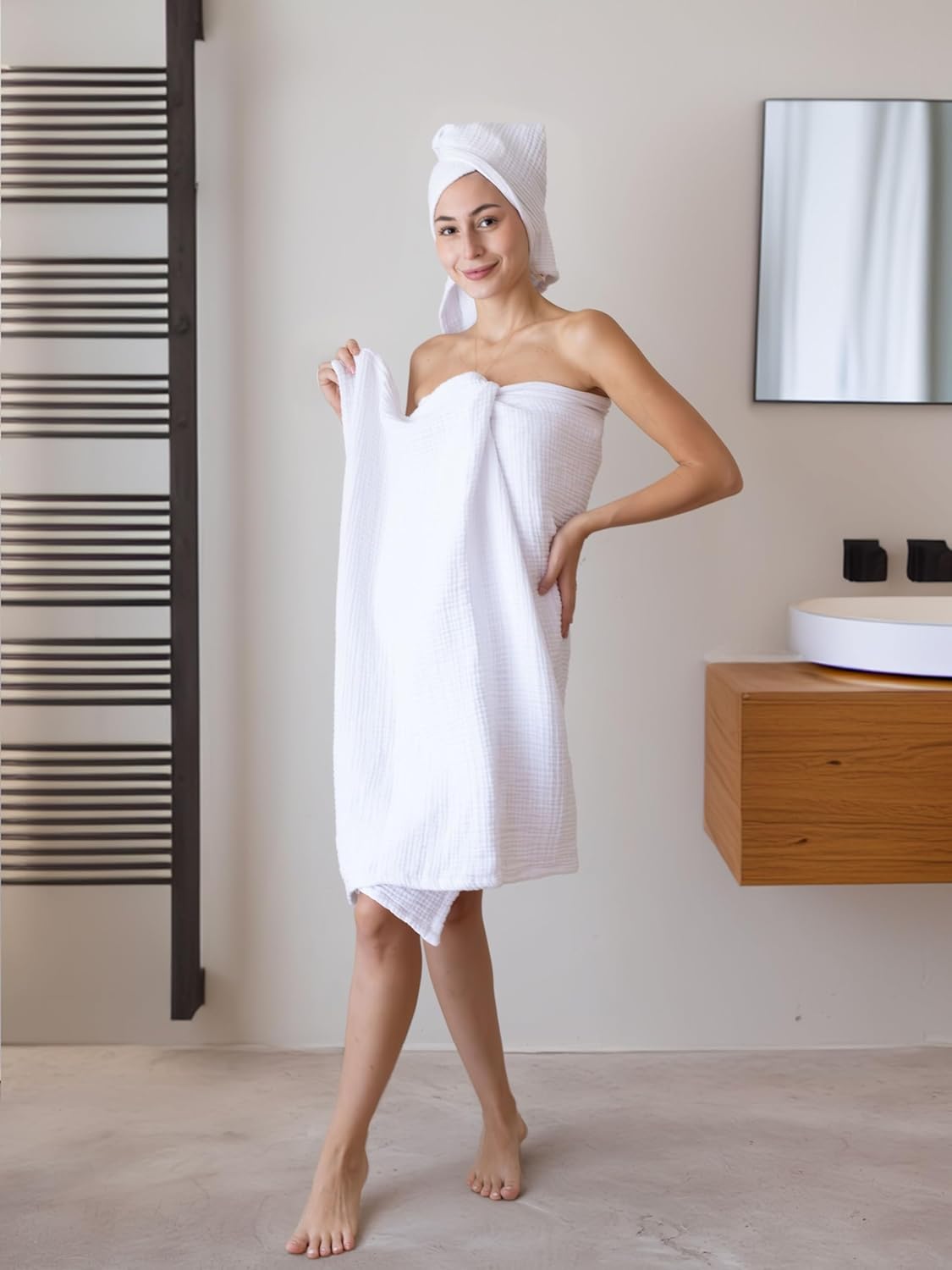 Muslin Bath Towels Pack of 2, Luxury 100% Turkish Cotton Thin Soft Quick-Dry Lint-Free Large Size Bath Hand Bathroom Towel Sets (White, Pack of 2 Bath Towels)