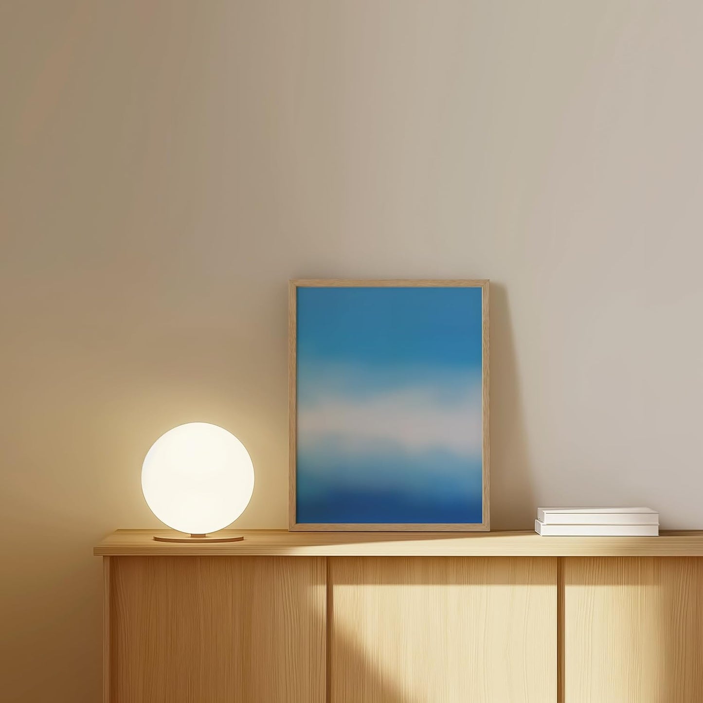 HAUS AND HUES Modern Abstract Wall Art - Blue and Green Living Room Art, Modern Artwork for Walls, Minimalist Picture for Living Room(Blue Tie-Dye, Beige Frame, 11x14)