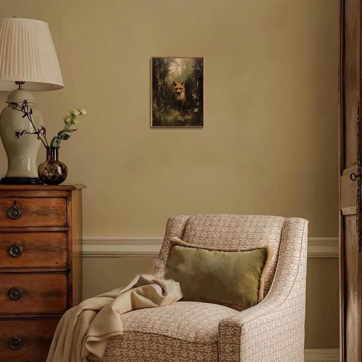 Djmwtb Vintage Framed Wall Art Fox Canvas Wall Art Forest Animal Art Prints Woodland Painting Pictures Wall Decor Artwork for Living Room Bedroom Bathroom Office 8x10in