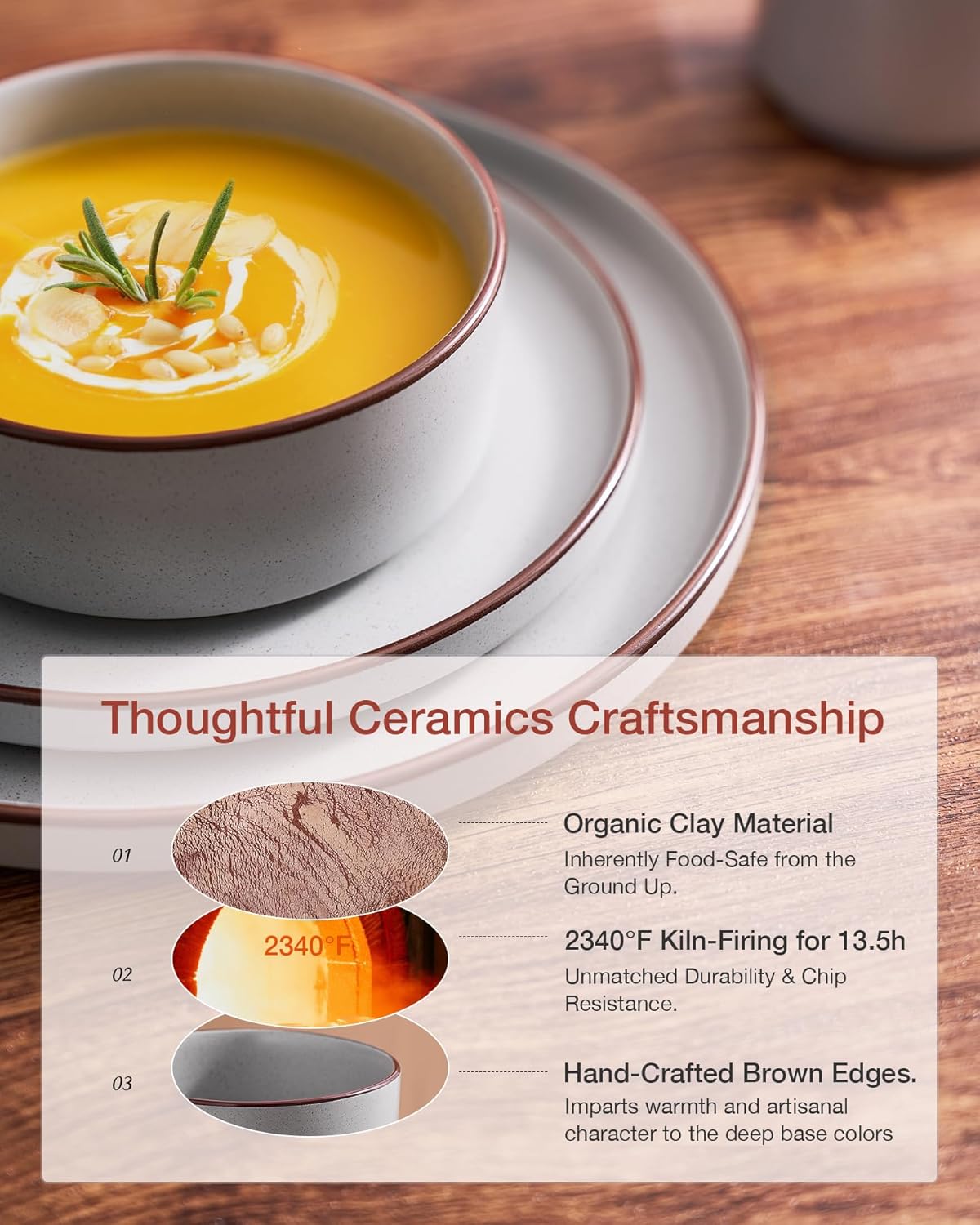 Famiware Nebula Ridge Stoneware Dinnerware Sets, Plates and Bowls Sets for 4, 12 Pieces Dishes Set, Microwave and Dishwasher Safe Kitchen Plates, Light Gray