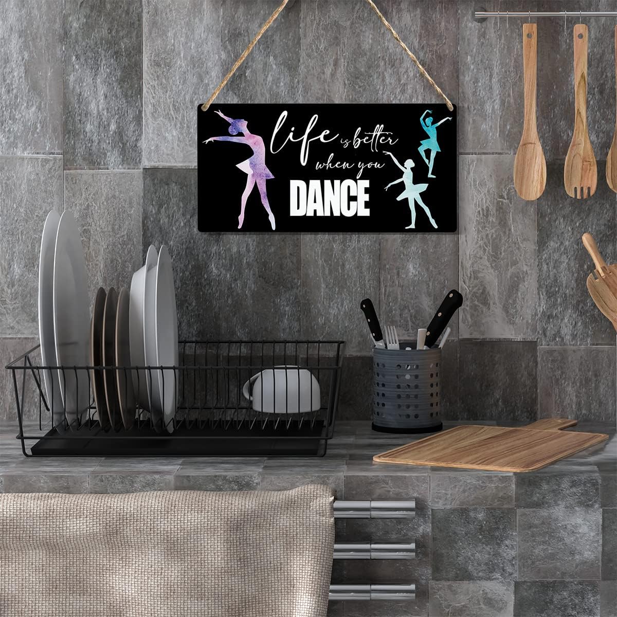 Inspirational Life is Better When You Dance Wood Sign Rustic Ballet Dancer Lovers Wooden Hanging Plaque for Home Living Room Bedroom Wall Art Decoration 6 x 12 Inches Present