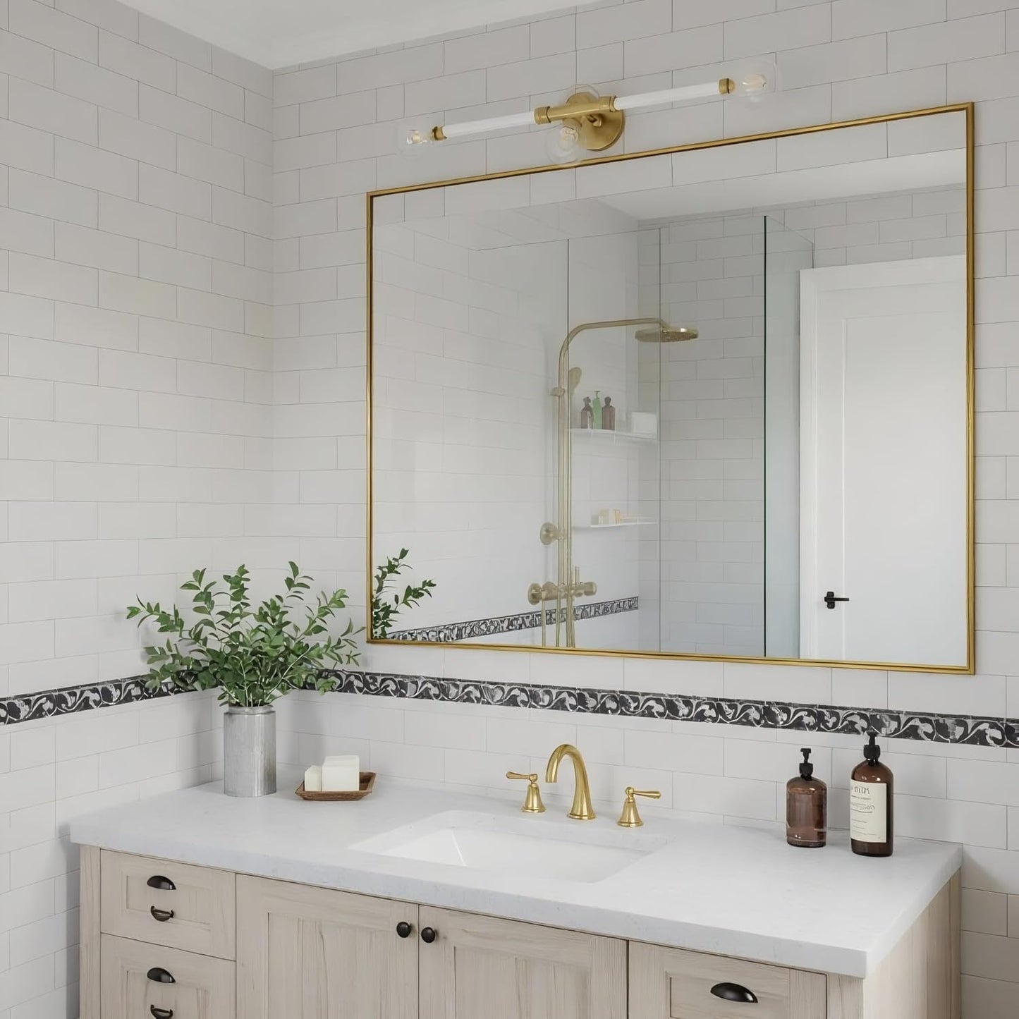 24x36 Inch Brass Bathroom Mirror for Wall, Aluminum Frame Rectangle Rectangular Vanity Mirror, Modern Large for Bedroom, Living Room, Horizontal or Vertical