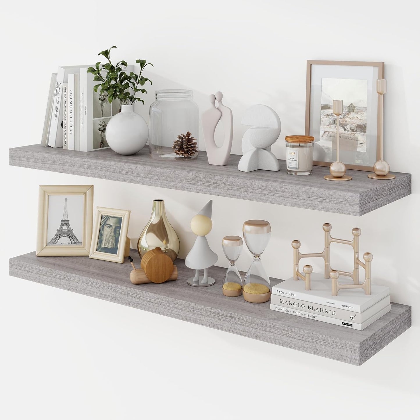 36 Inch Floating Shelves, 9.3" Deep Floating Shelf Wall Mounted, 36" Wall Shelves, Rustic Deep Bookshelf, Large Display Shelves & Storage Shelves for Bedroom, Living Room, Gray, Set of 2