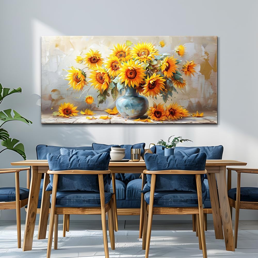 MHARTK66 Canvas Large Flower Field Paintings For Bedroom 30 X 60 Wall Art For Living Room Farmhouse Sunflower Wall Decor Kitchen Pictures Vintage Art Prints Artwork For Walls Petal Home Wall Art