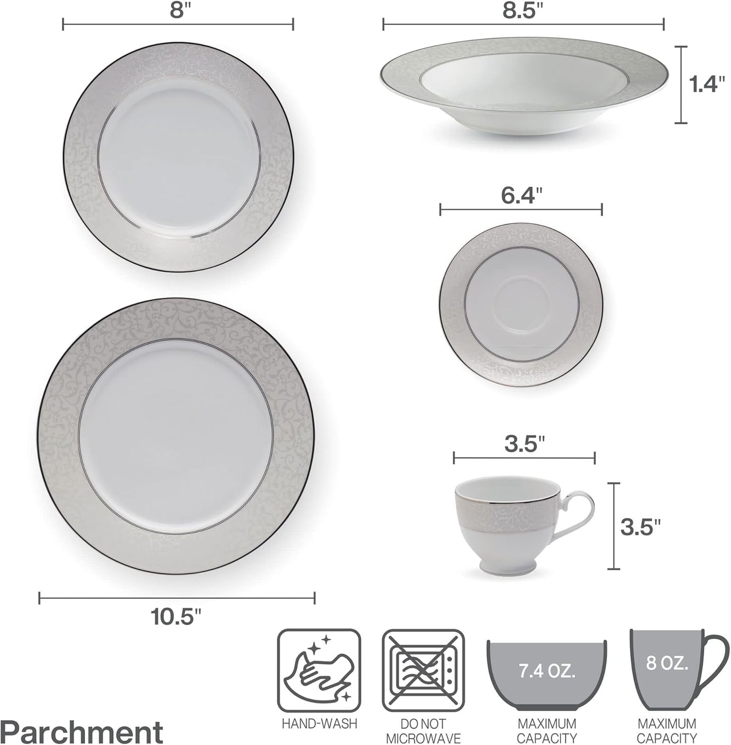 Mikasa Parchment 40-Piece Dinnerware Set, Service for 8, Durable Porcelain Plates, Bowls, and Mugs with Contemporary Design, Dishwasher Safe