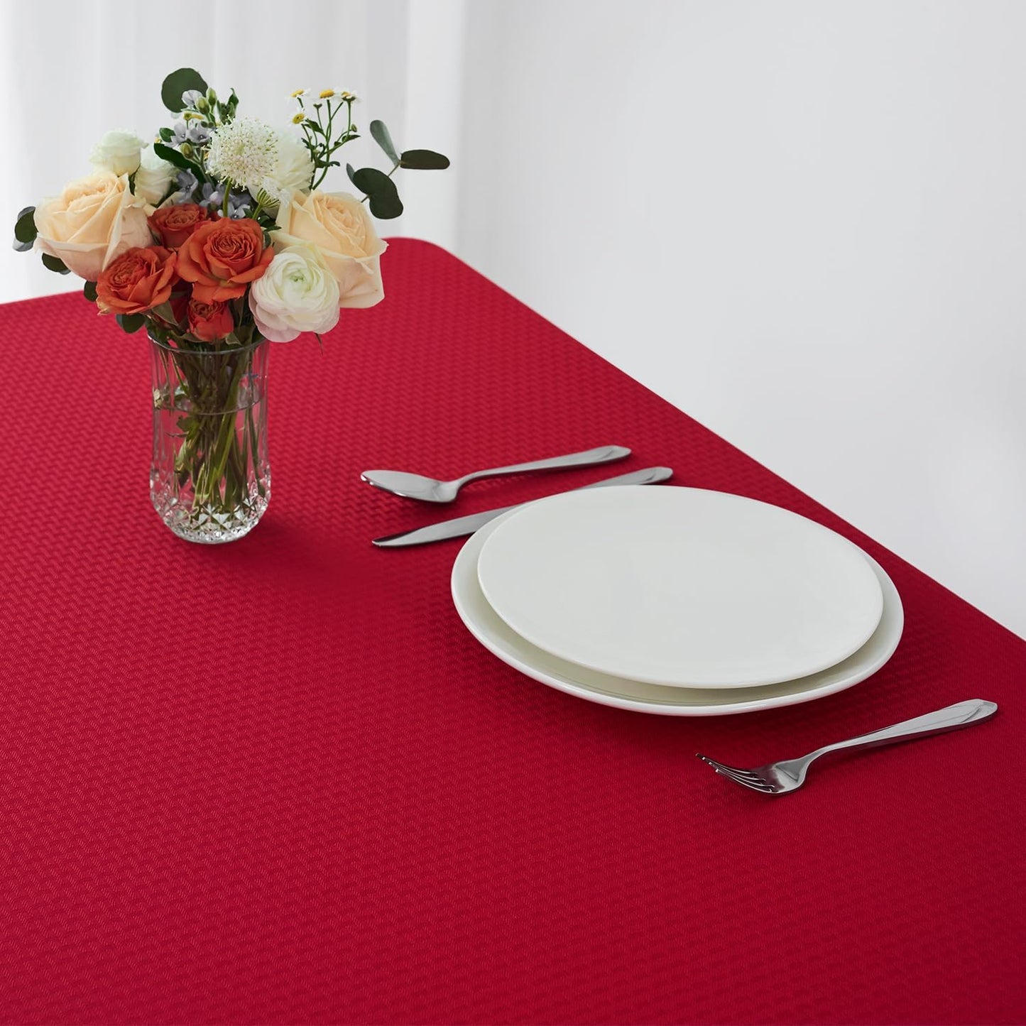 maxmill Square Tablecloth Water Resistance Antiwrinkle Spill Proof Weaved Texture Pattern Table Cloth, Christmas Decorative Fabric Table Cover for Parties, Holiday Dinner, 70 x 70 Inch, Red