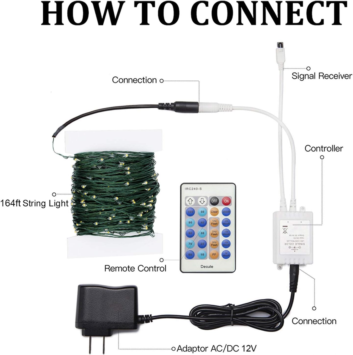 Decute 500LED 164FT Christmas Tree String Lights Green Wire Dimmable with Remote Control, UL Listed Plug in Fairy Starry Lights Decorative for Christmas Tree Party Wedding Indoor Outdoor Warm White