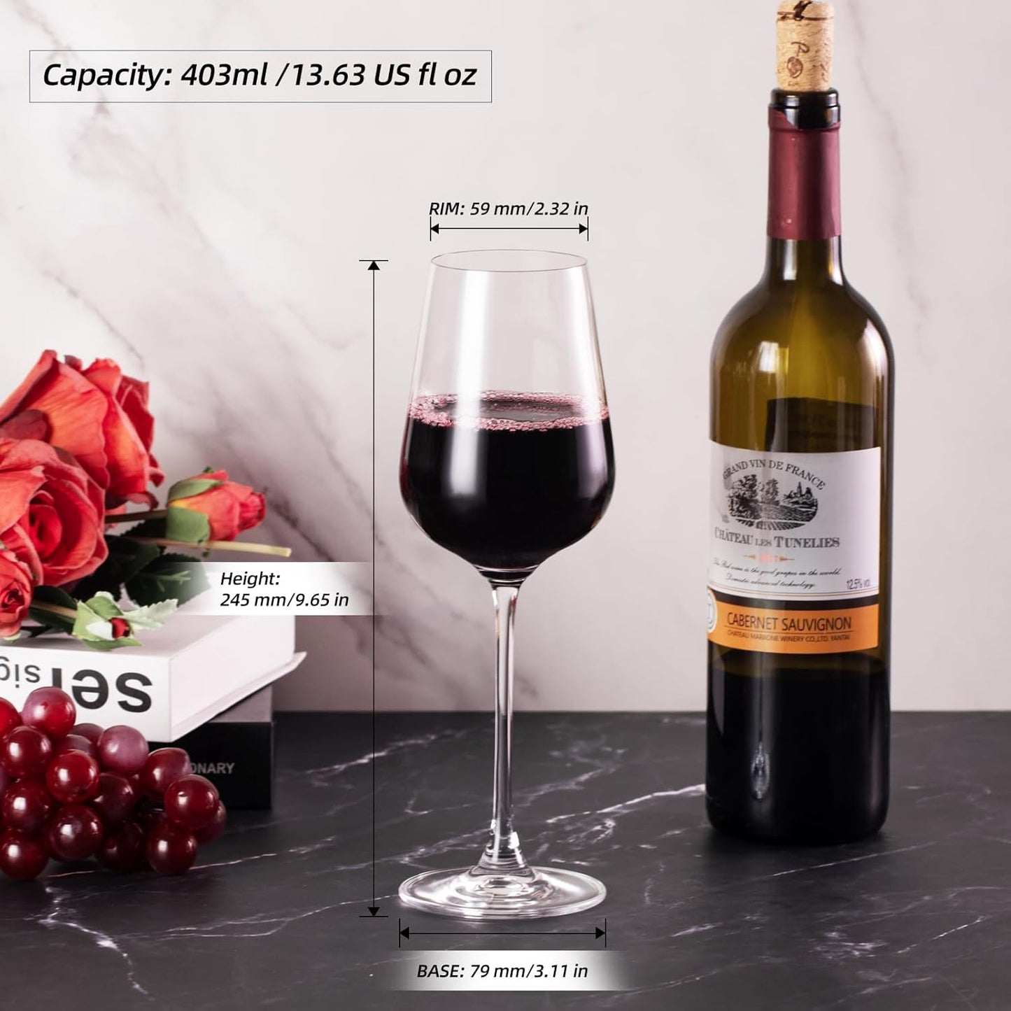 KAMMAK Wine Glasses Set of 2, 13.6 oz Hand Blown Crystal Bordeaux Wine Glasses, Thin Rim & Long Stem, Perfect for Red & White, Daily Use, Wedding Anniversary or Birthday Gift with Gift Box, S97CD43