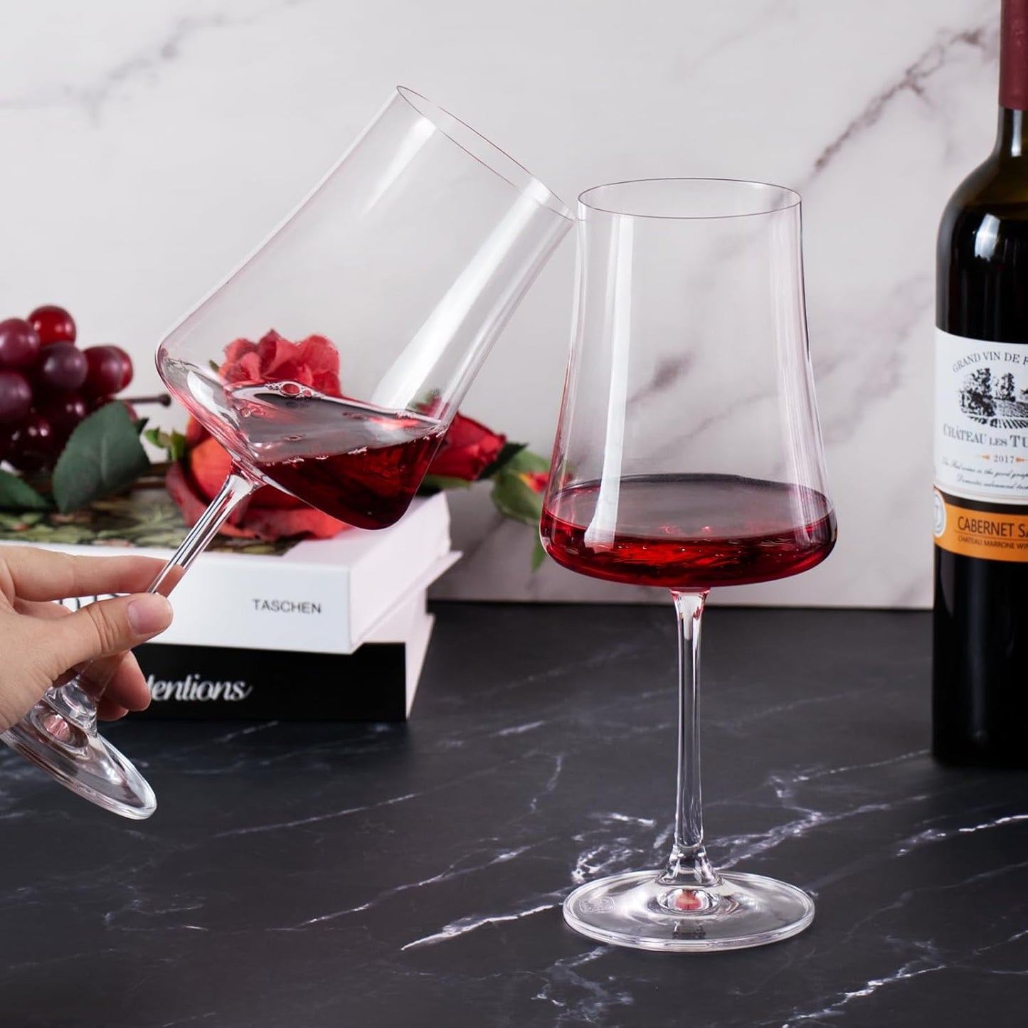 KAMMAK Wine Glasses Set of 2, 18.8 oz Hand Blown Crystal Bordeaux Wine Glasses, Thin Rim & Long Stem, Perfect for Red & White, Daily Use, Wedding Anniversary or Birthday Gift with Gift Box, Stet