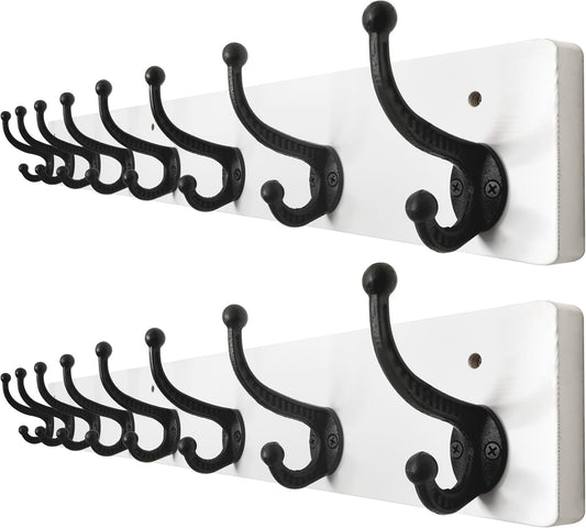 WEBI Rustic Coat Rack Wall Mount,35.43" Long 8 Cast Iron Coat Hooks Wall Mounted,Heavy Duty Wall Coat Hanger Hooks for Hanging Coats,Clothes,Black on White,2 Packs