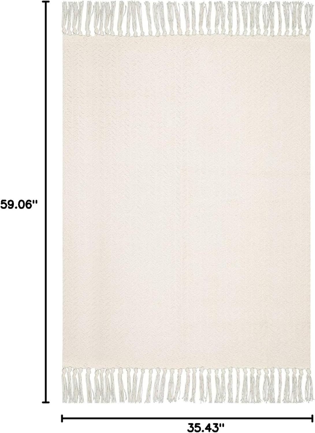 Lahome Boho Rugs for Entryways, 3x5 Kitchen Rug Lightweight Bedroom Rugs Washable Bath Mat with Tassels, Farmhouse Cotton Beige Living Room Low Pile Throw Rug for Laundry Office Decor