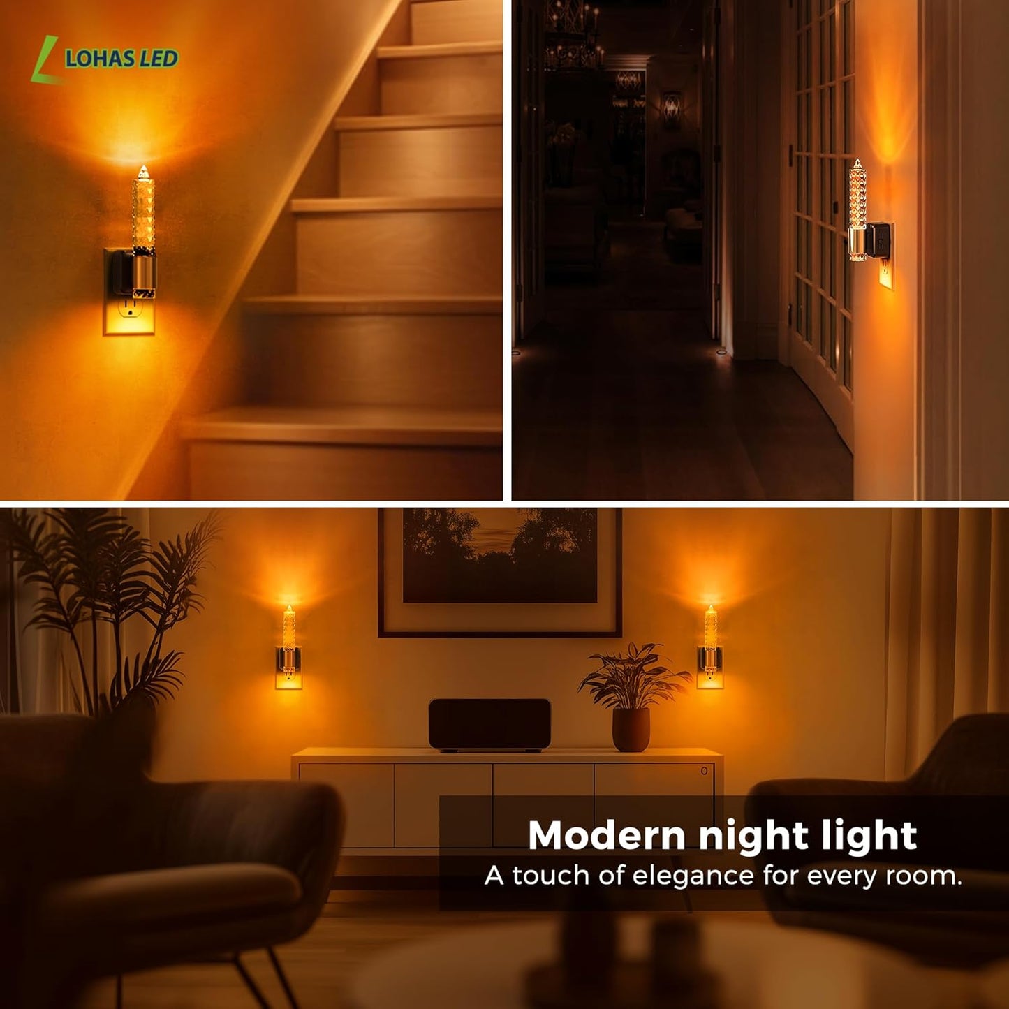 L LOHAS LED Night Light, Amber Candle Night Lights Plug into Wall, 0-100 LM Dimmable Nightlight, Plug in Acrylic Diamond Night Light with Dusk to Dawn Sensor, for Bathroom Hallway
