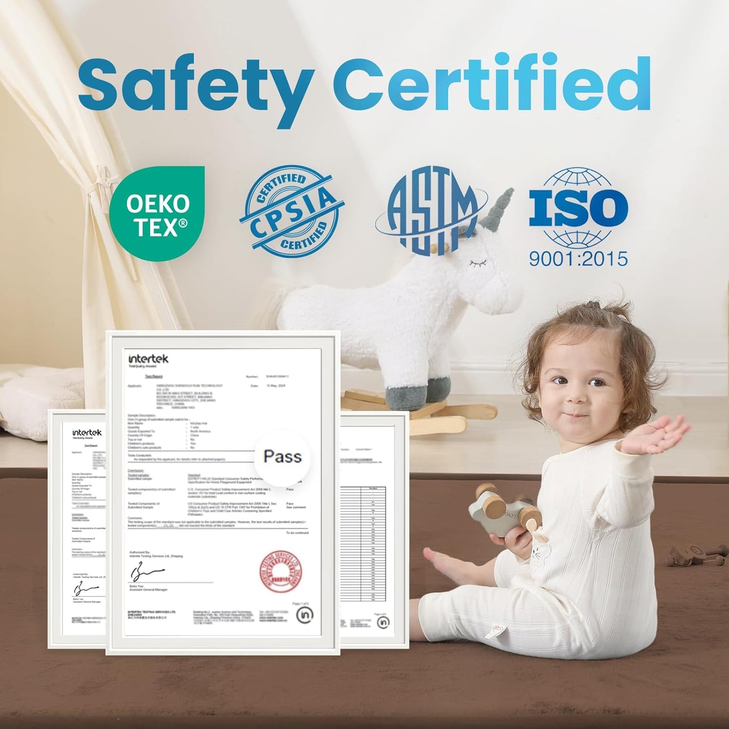 1.3" Thick Baby Play Mat for Floor, 39x59 Foam Tummy Time Mat, Padded Support Soft Plush Nursery Rug for Infant Kids Toddler Crawling Kick Activity (Chocolate Brown)