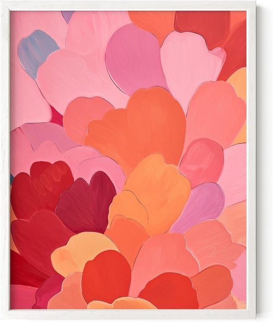 HAUS AND HUES Colorful Abstract Wall Art - Minimalist Retro Picture for Living Room Decor, Red and Pink Modern Wall Art Painting (Petals 1, White Frame, 11x14)