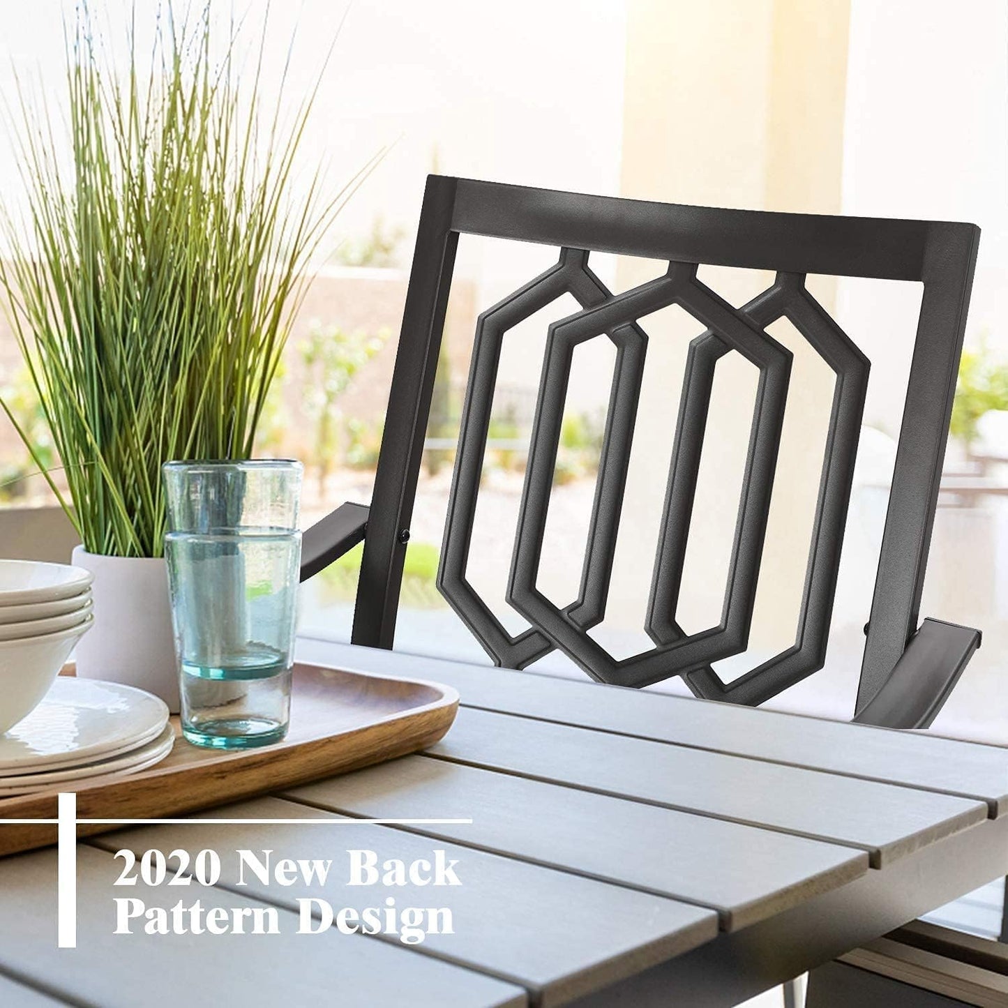 PHI VILLA 7 Piece Patio Dining Table Set, Expandable Rectangular Metal Dining Table & 6 Steel Patio Chairs for Outdoor, Deck, Yard