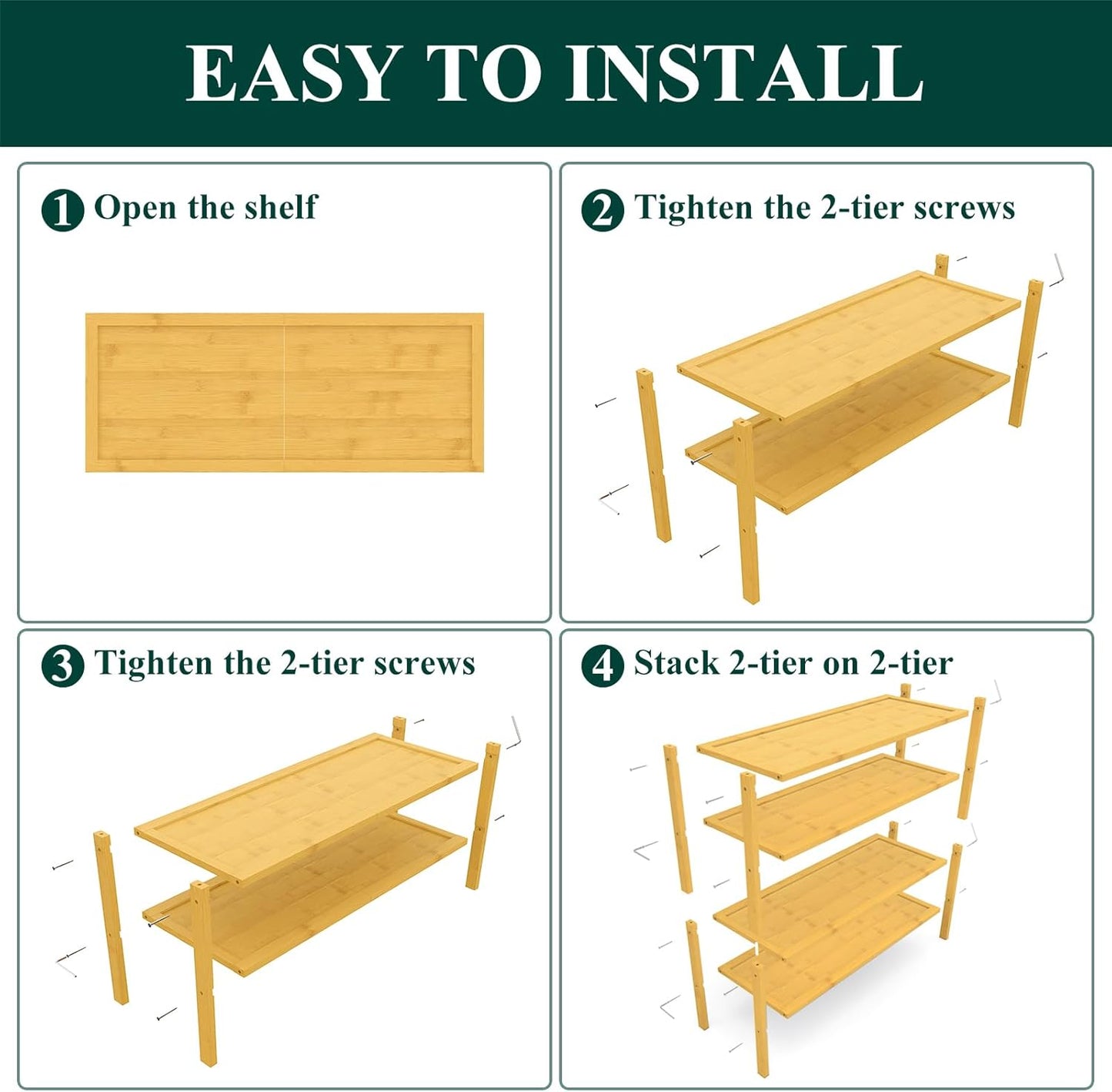 Smiry Bamboo Shoe Rack, 4 Tier Shoe Organizer for Entryway & Closet, Stackable Free Standing Storage Shelf for Shoes, Bags & Plants, Natural