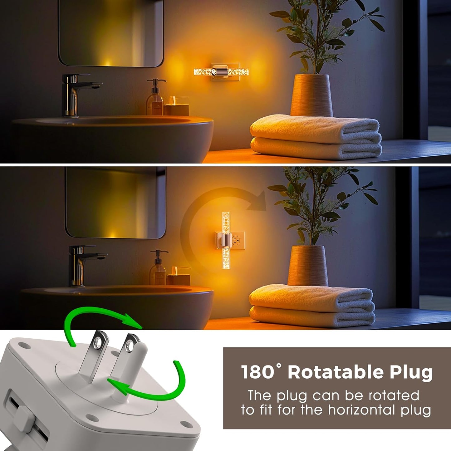 L LOHAS LED Amber Night Light, Bubble Acrylic Night Lights Plug into Wall, 180° Rotating Nightlights, Light Sensor, Yellow Nightlights Dimmable, Sleep Light for Kids Bedroom Bathroom Hallway, 1-Pack