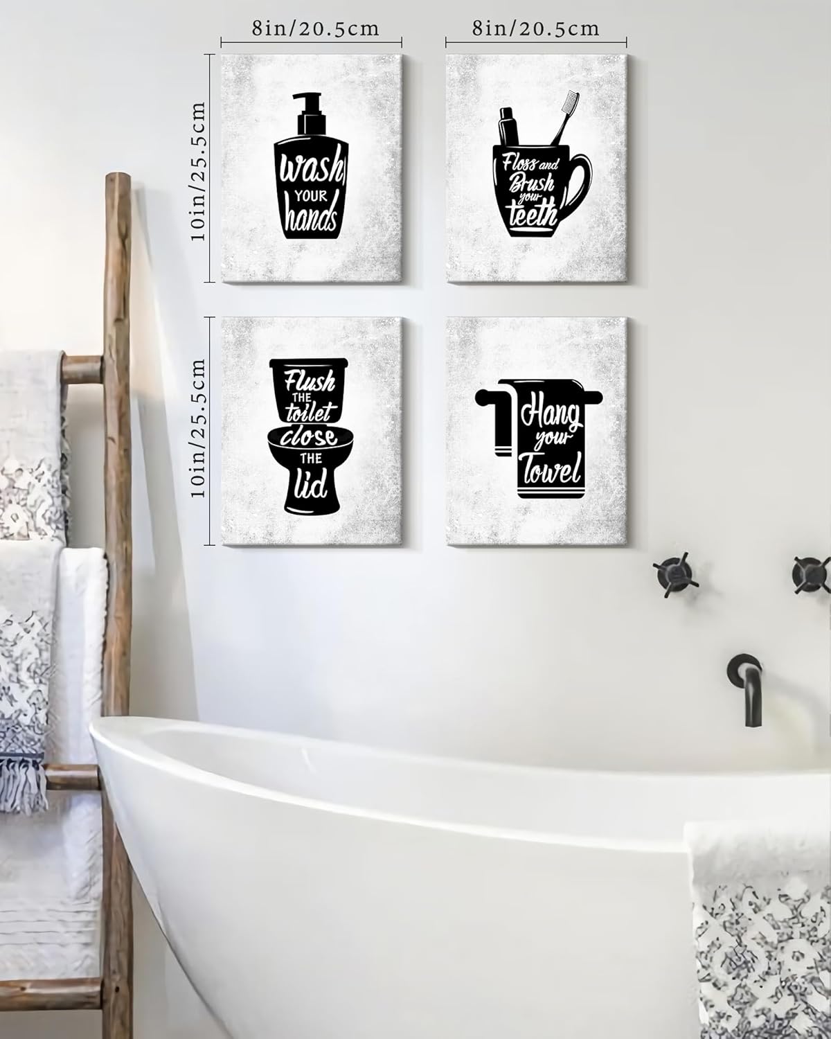 Drsoum Bathroom Wall Decor Framed Wall Art Funny Toilet Signs Quotes Wall Decor Small Bathroom Pictures for Bath Wall Set of 4 8x10 inch(Framed)