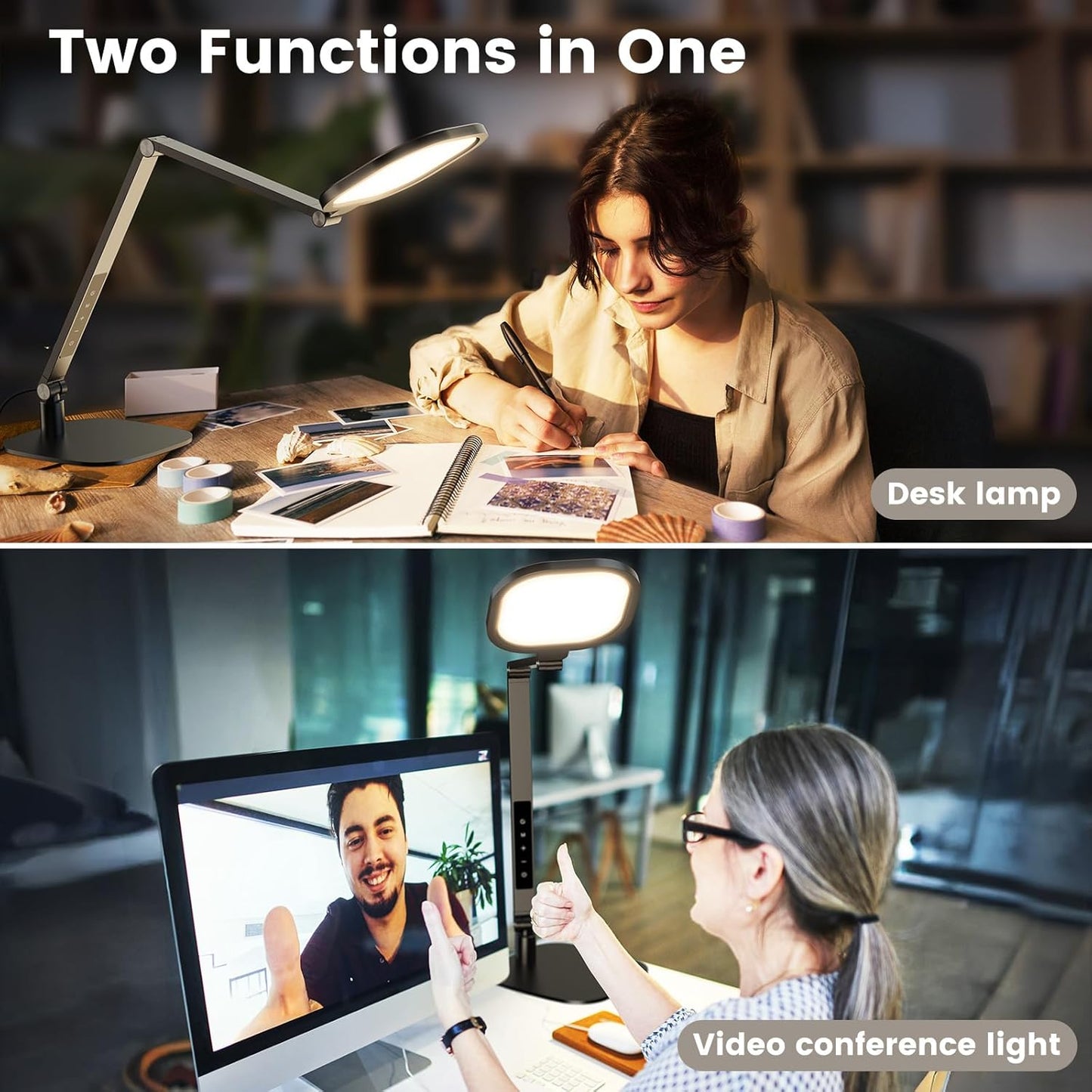 LED Desk Lamp for Home Office, 15W Computer Zoom Lighting with Swing Arm, Memory & Timer Function, Dimmable Desktop Ring Light for Video Calls, Conference, Reading, Streaming, Podcasting