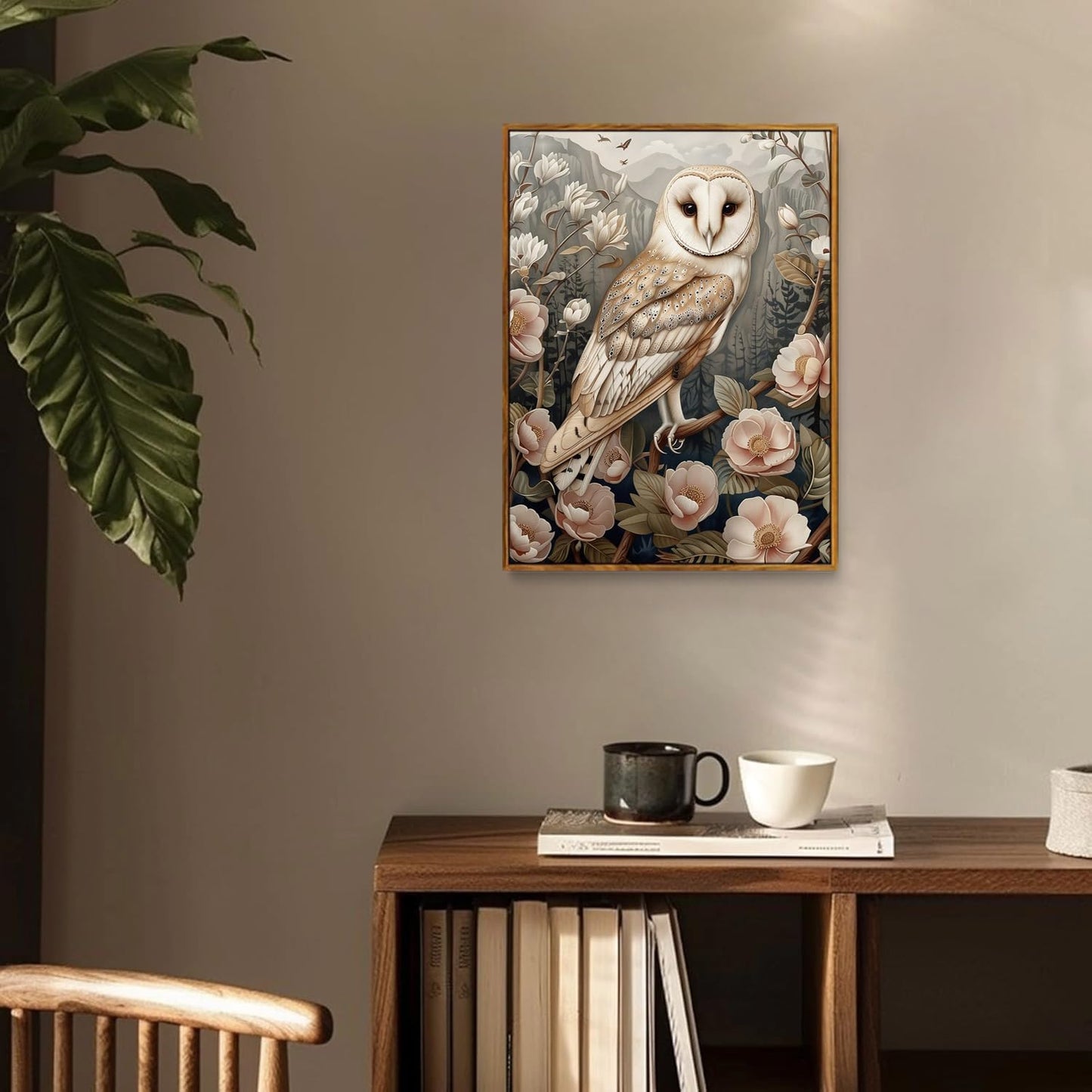 Djmwtb Vintage Framed Wall Art Floral Owl Canvas Wall Art Prints Flower Botanical Painting Nature Pictures Artwork for Bedroom Living Room 12x16in