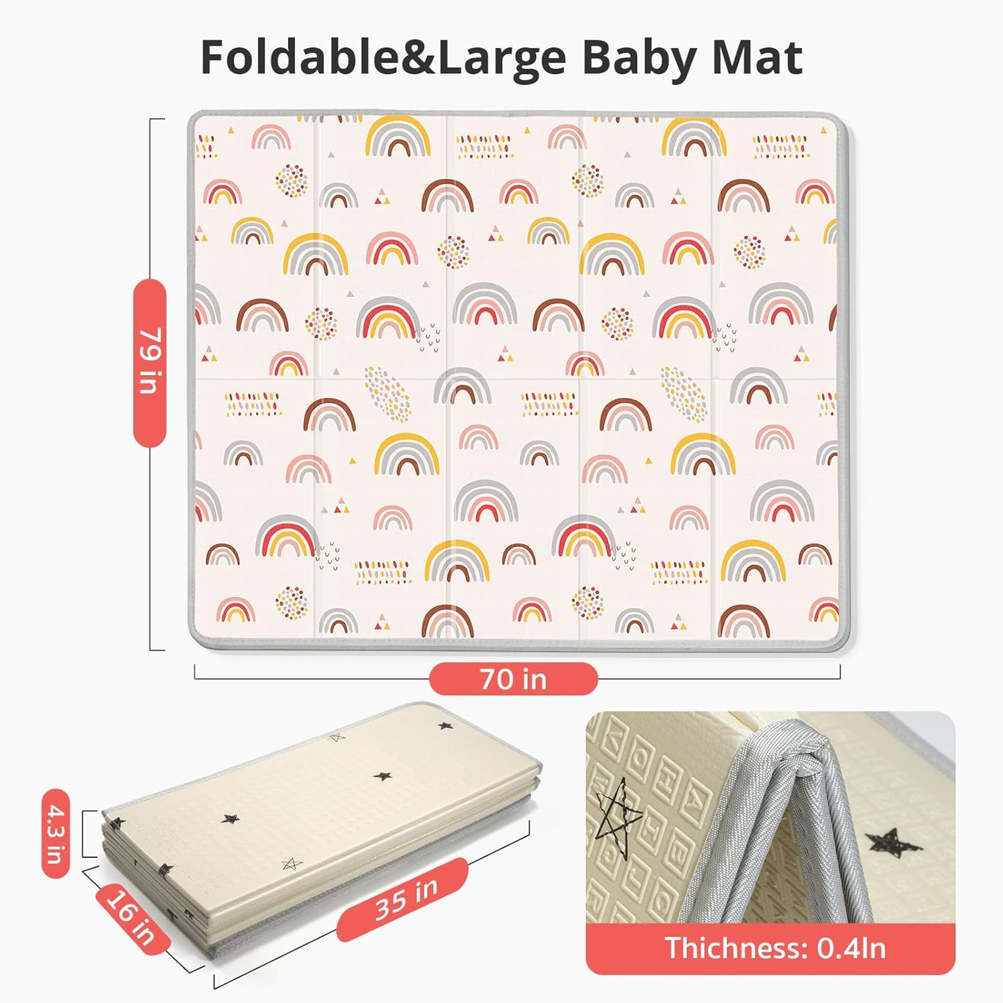 Baby Play Mat,79"X71"Extra Large Play Mat,Non-Toxic Tummy Time,Baby Play Mats for Floor,Waterproof,Baby Crawling Mat,Soft Foam Mat for Babies and Toddlers,Reversible & Portable Star and Rainbow