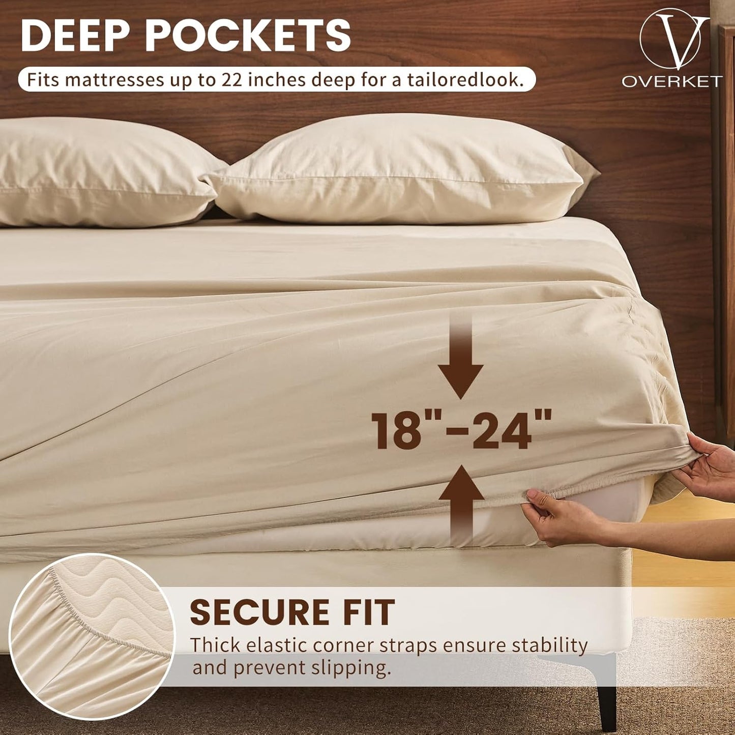 100% Linen Sheet Set Queen Size Extra Deep Pocket Fits 18-24 Inch Mattress, Breathable & Soft, Smooth 4-Piece Set for Thick Mattresses Hotel Luxury Bedding（Queen, Linen）