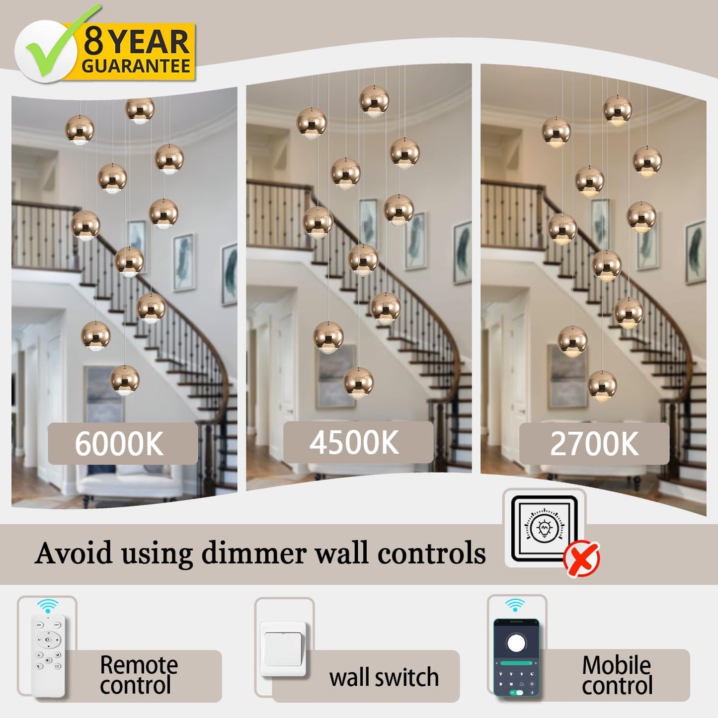 10-Light LED Staircase Gold Chandelier Crystal Ceiling Lights Large Chandeliers for High Ceilings, Entryway Modern Lighting Fixture Villas and Stairs