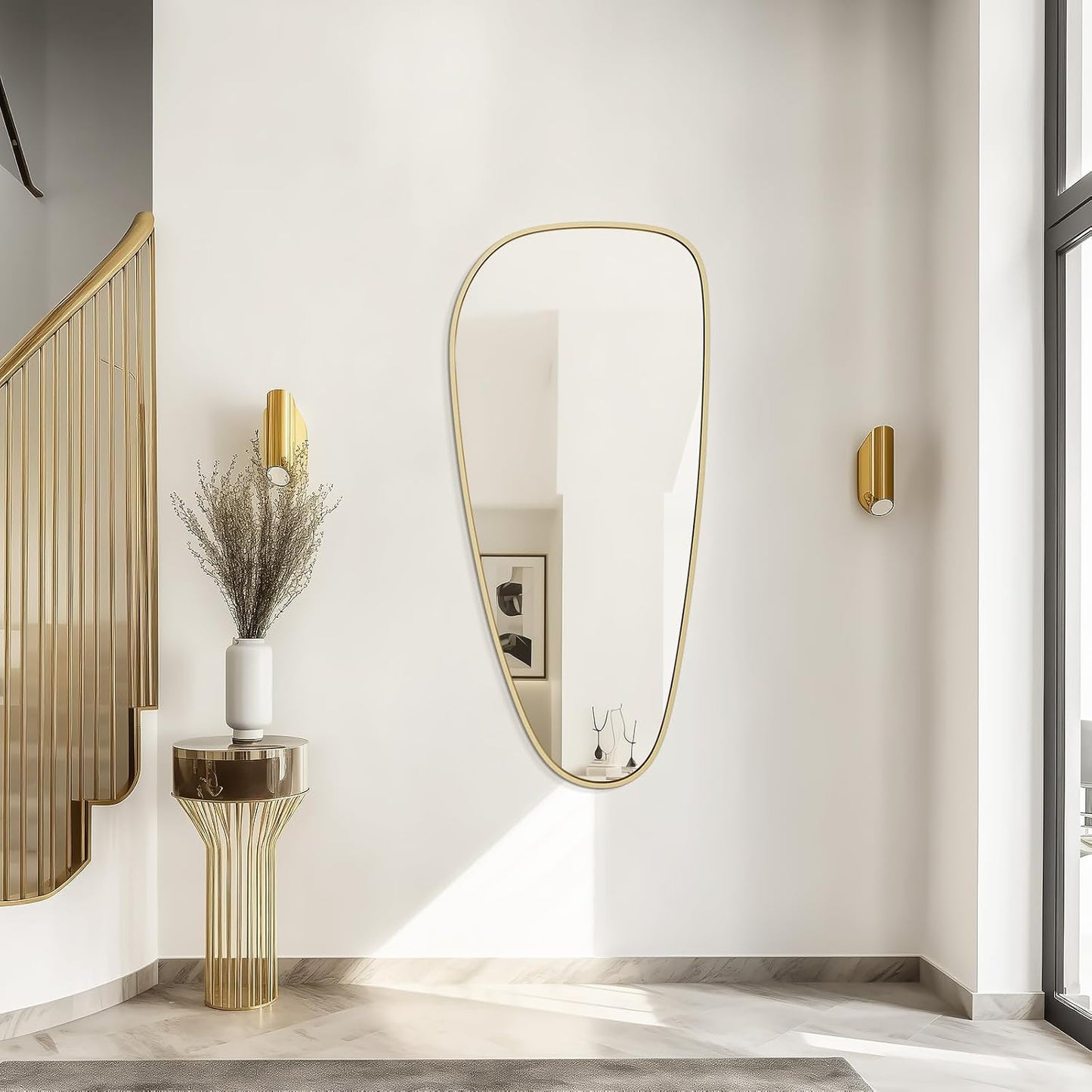 WallBeyond Asymmetrical Mirror, Irregular Wall Mirror, Wall Mirrors Decorative for Bedroom Living Room entryway Hall, Wall Mirror for mid Century Modern Decor 48" H x 22" W, Gold