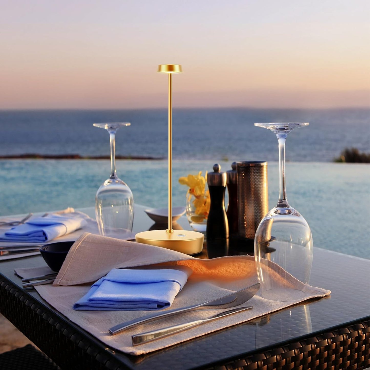 2Pack Cordless LED Table Lamp，Rechargeable Battery Desk Lamps, 3 Color Stepless Dimmable Metal Battery Table Lamps, Portable Table Light for Indoor/Outdoor/Restaurants/Bedroom/Bar