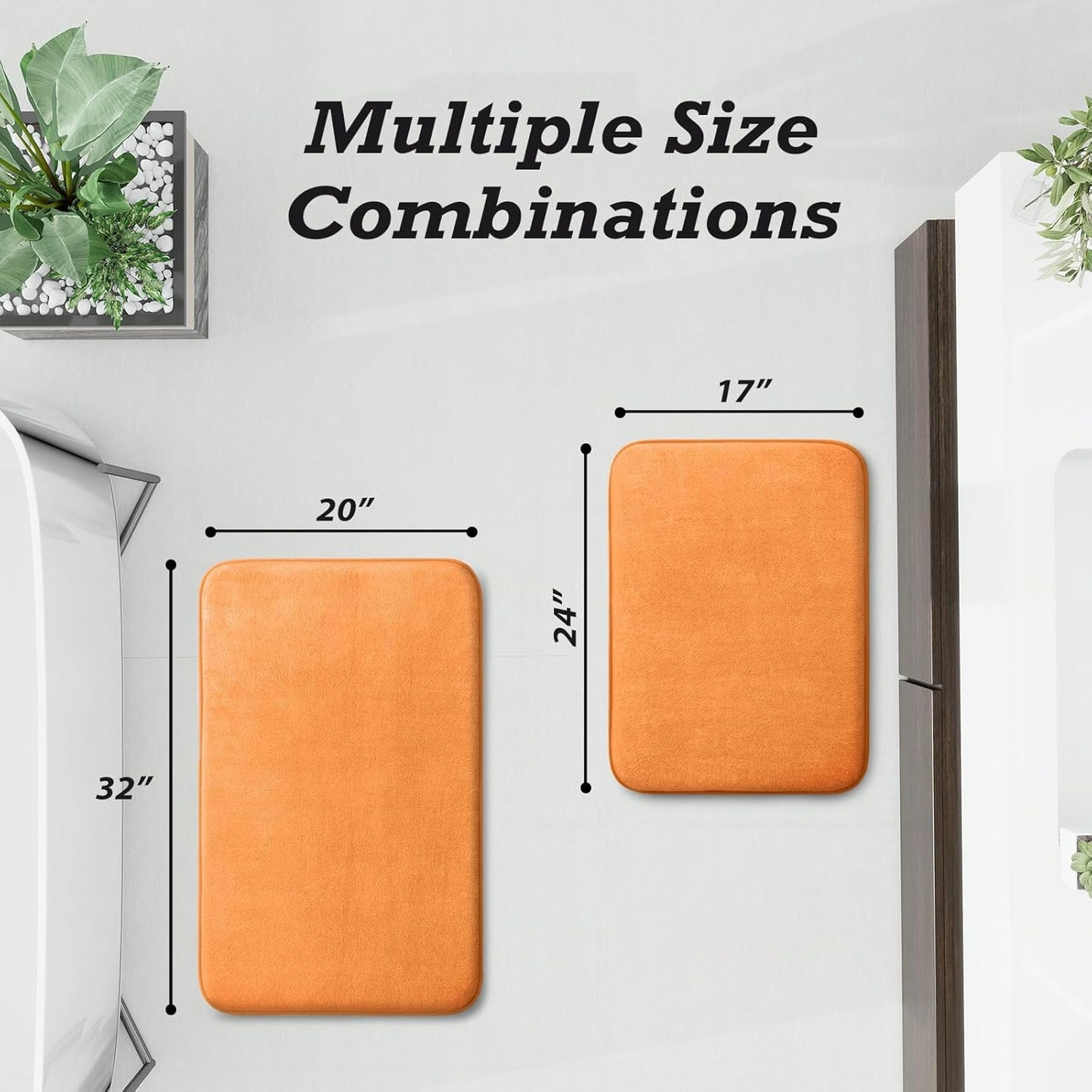 HUXMEYSON Bathroom Rugs Sets 2 Piece, Non-Slip & Quick Dry Bath Mat Set, Ultra Soft Velvet Bath Rugs for Bathroom, Toilet and Shower Floor, Orange