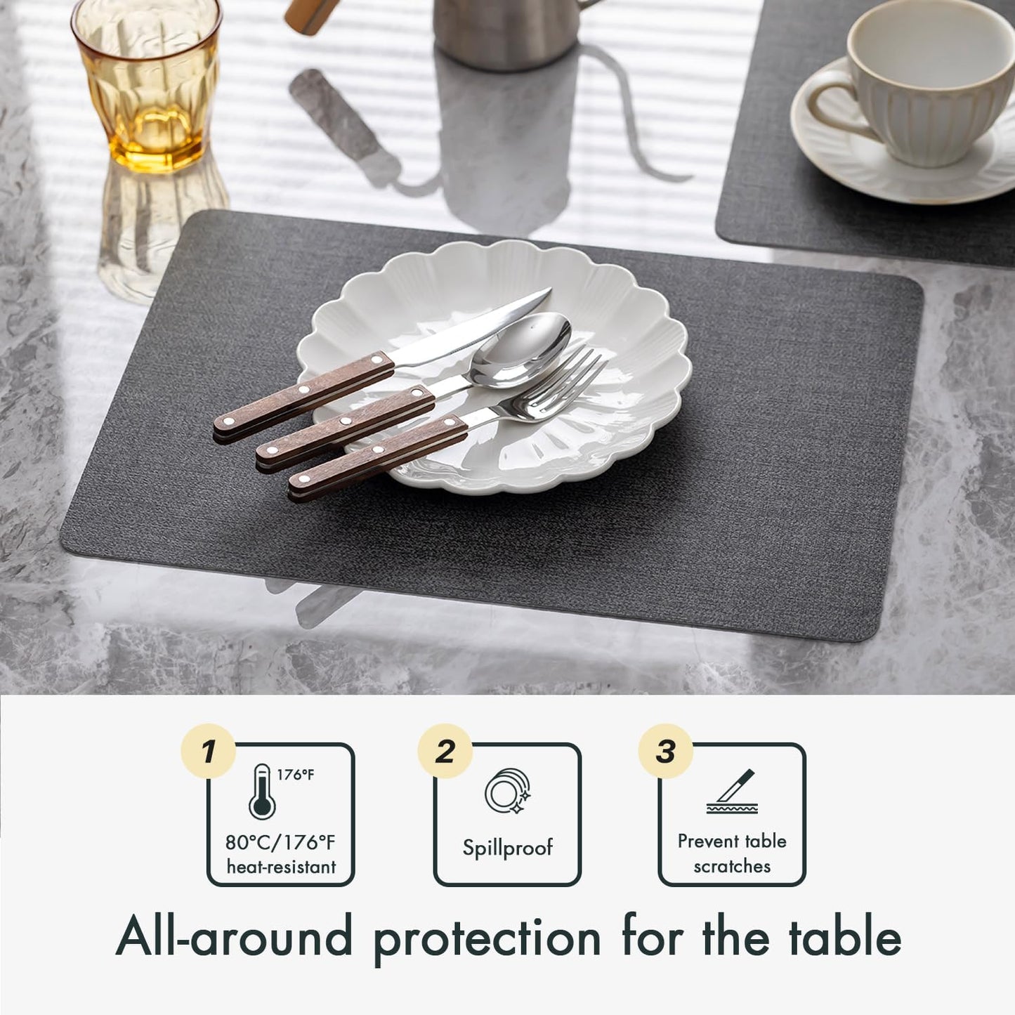 Faux Leather Placemats Set of 8 Vinyl Washable Wipeable Table Mats for Kitchen Dining Table Heat Resistant Waterproof Modern Indoor/Outdoor Placemats Non-Slip Easy Clean Place Mats (Midnight)